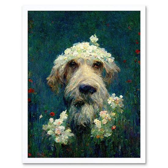 Artery8 Airedale Terrier Dog Wildflower Meadow With Flowers Claude Monet Style Art Print Framed Poster Wall Decor 12x16 inch 1