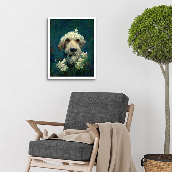 Artery8 Airedale Terrier Dog Wildflower Meadow With Flowers Claude Monet Style Art Print Framed Poster Wall Decor 12x16 inch 2