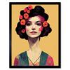 Artery8 Wall Art Print Elegant Vintage Boho Portrait Floral Hair Woman Art Framed thumbnail 1