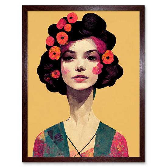 Artery8 Elegant Vintage Boho Portrait Floral Hair Woman Art Print Framed Poster Wall Decor 12x16 inch 1