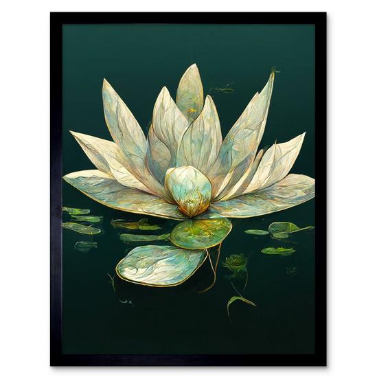 Artery8 Wall Art Print Modern Tranquil Pond Water Lily Flower Art Framed 1