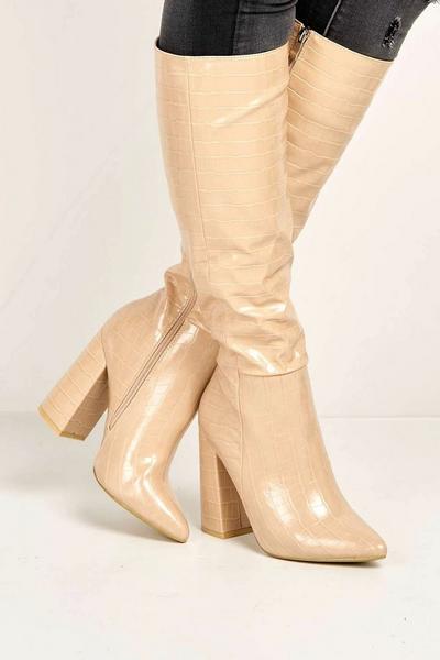 Simran Pointed Toe Knee High Boots with Zip