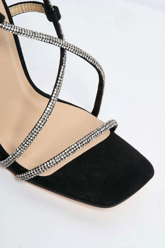 Miss Diva Sorrento Diamante Strap Faux Suede Square Toe Heel Sandals 6
