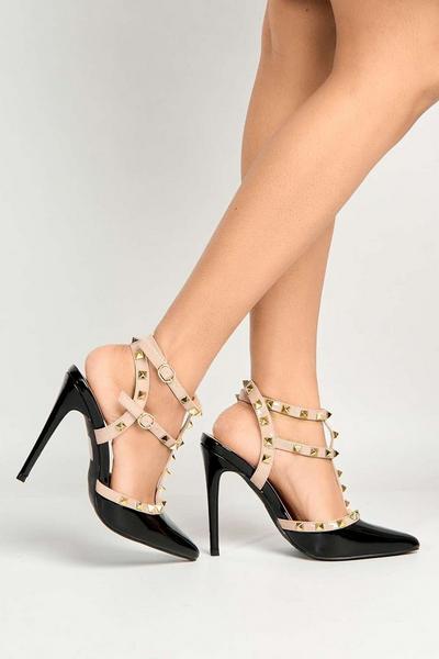 Paya Pointed Toe Studded  Ankle Strap Court Shoes