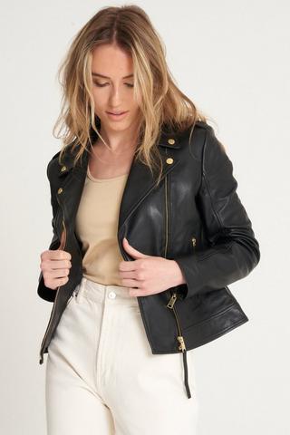 LEATHER EFFECT CROPPED BIKER JACKET - Charcoal
