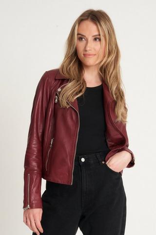 Women's Real Leather Ribbed Biker Jacket - Barneys Originals