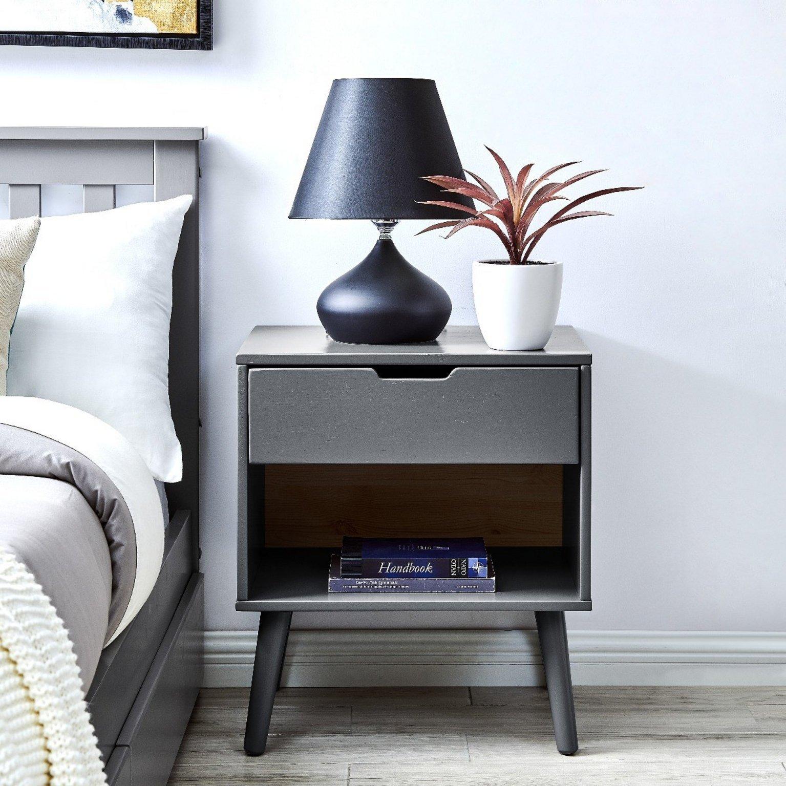 Alma Matte Painted Wooden bedside Table With Single Drawer and Storage Space
