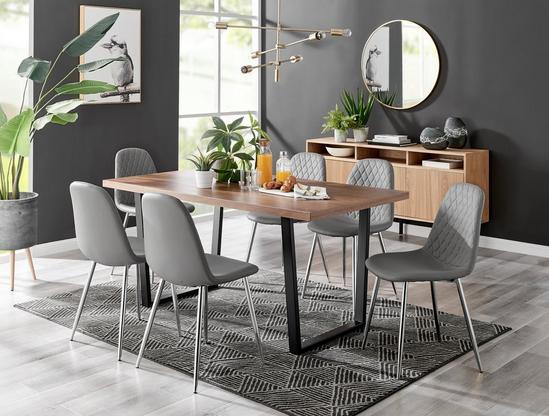 FurnitureboxUK Kylo Large Brown Wood Effect Dining Table & 6 Corona Silver Leg Faux Leather Chairs 1