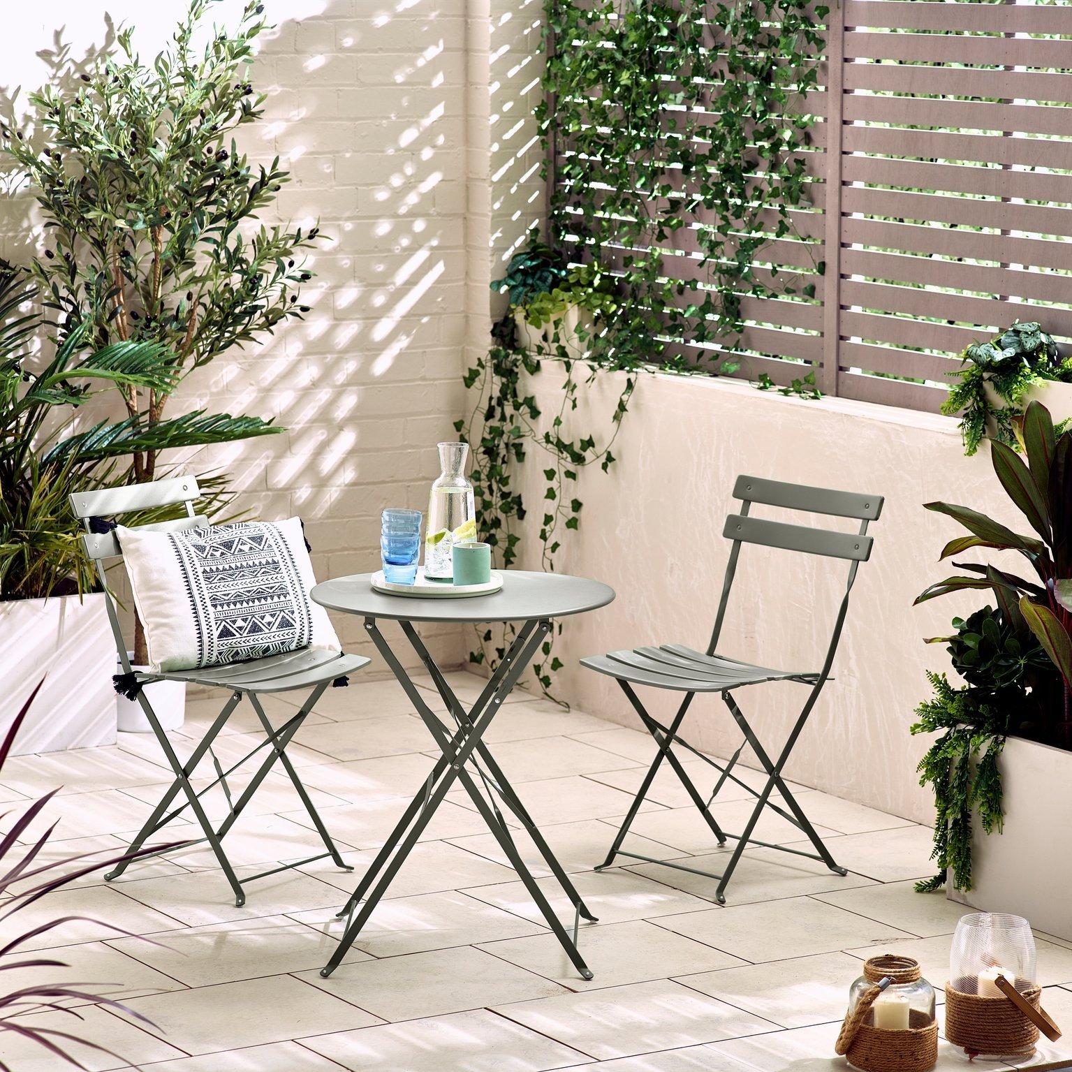 Cabo Outdoor 2 Seat Bistro Set - Metal Garden Bistro Table & Chairs - Folding Garden Table Set