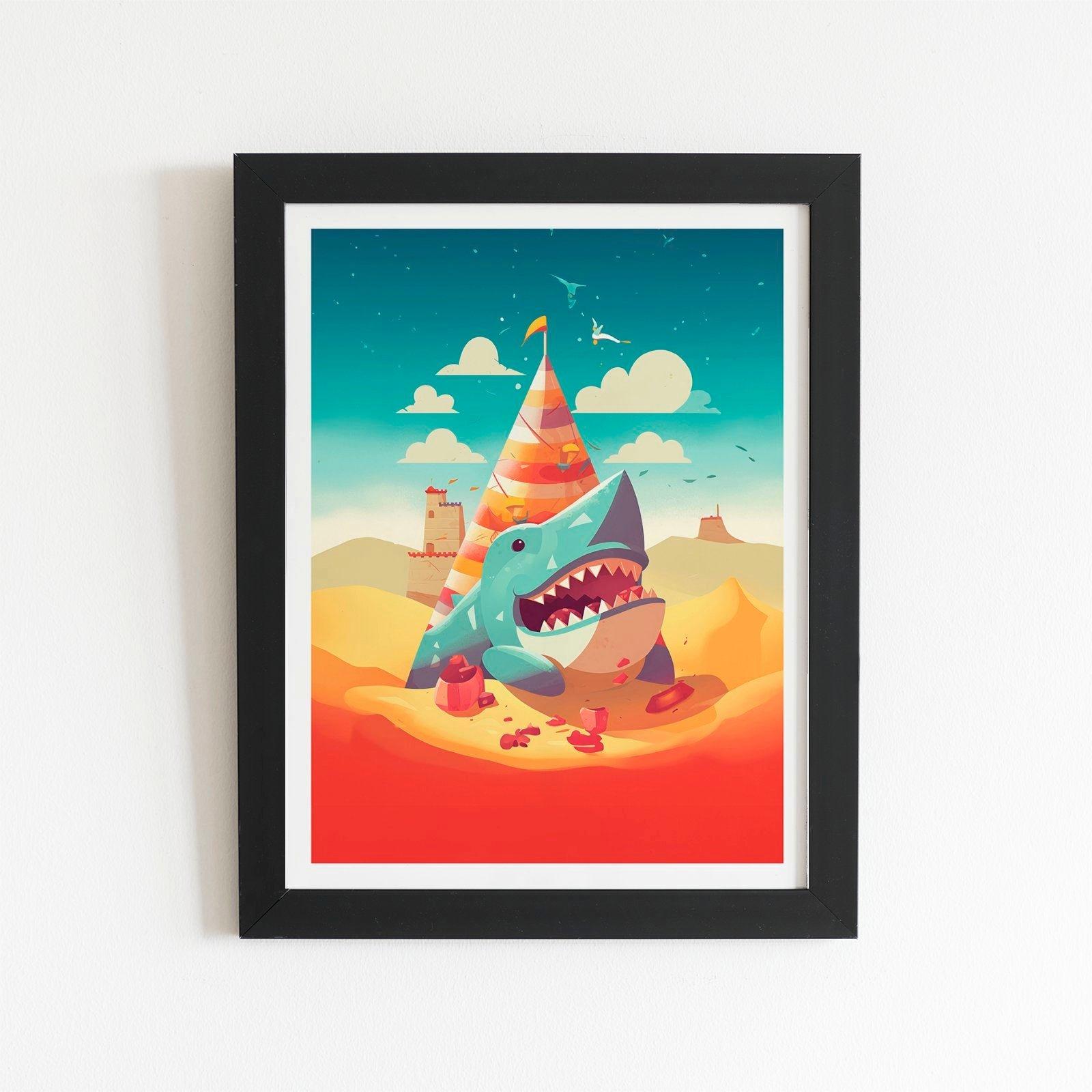 Shark On A Beach Holiday Framed Art Print