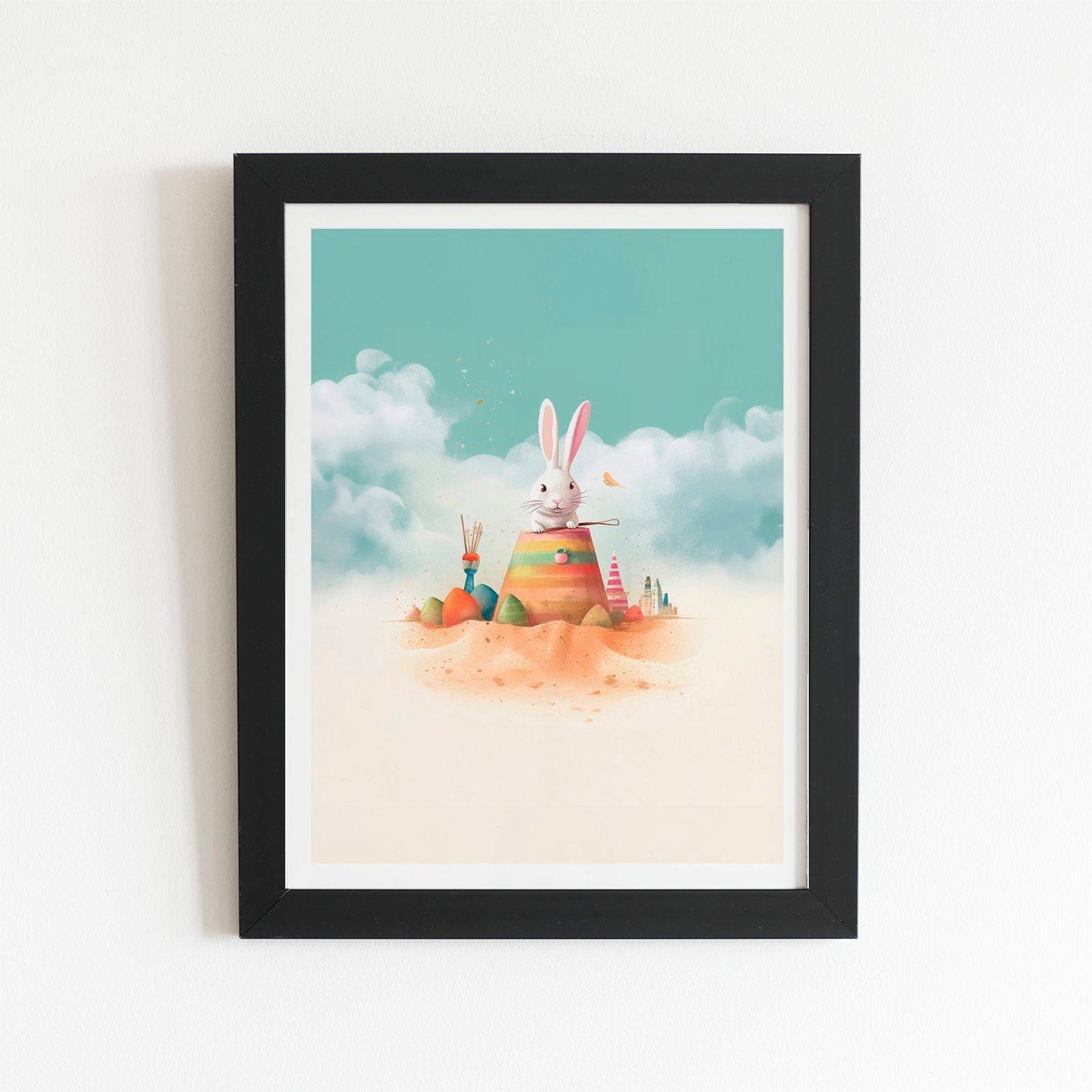 White Rabbit On A Beach Holiday Framed Art Print