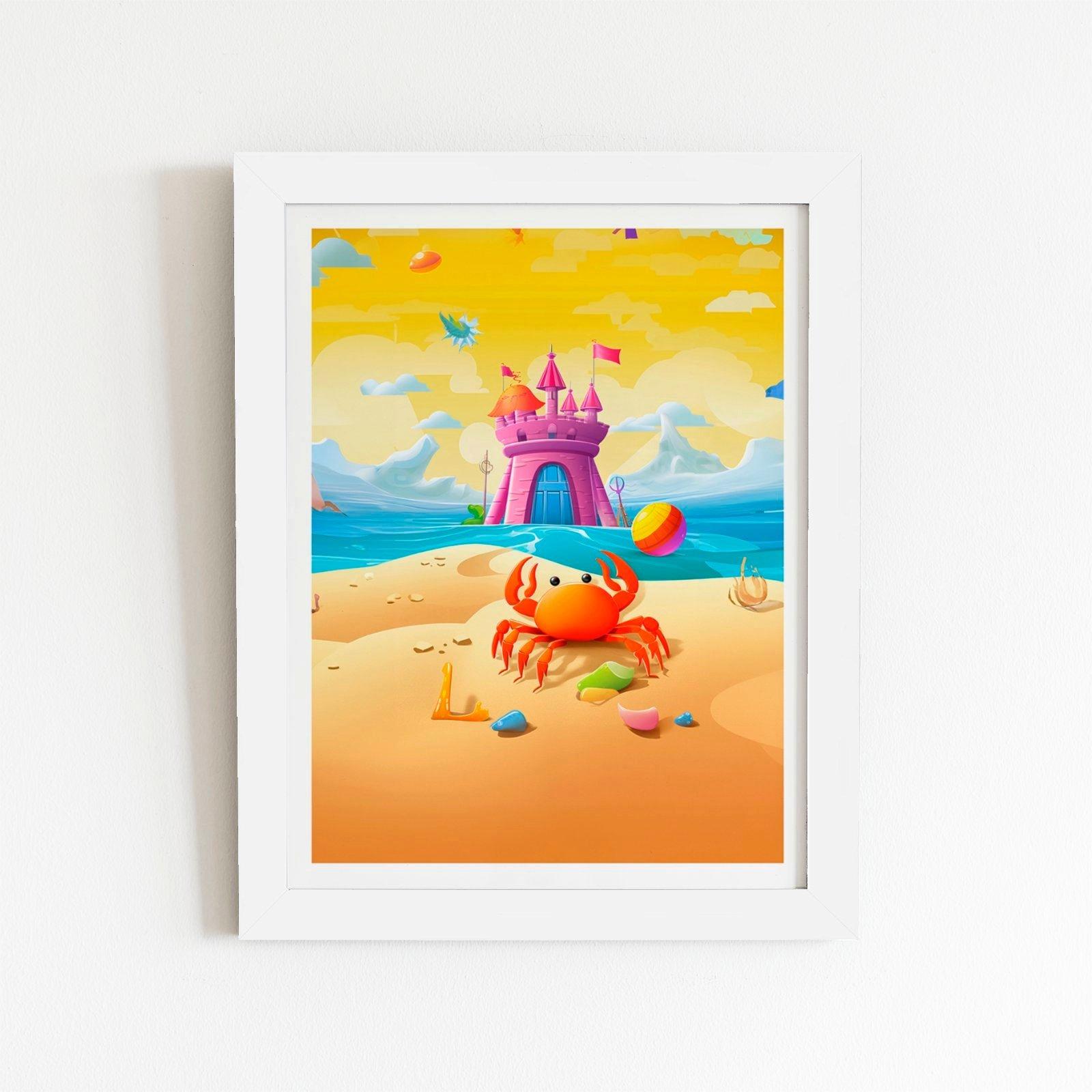 Orange Crab On A Beach Holiday Framed Art Print