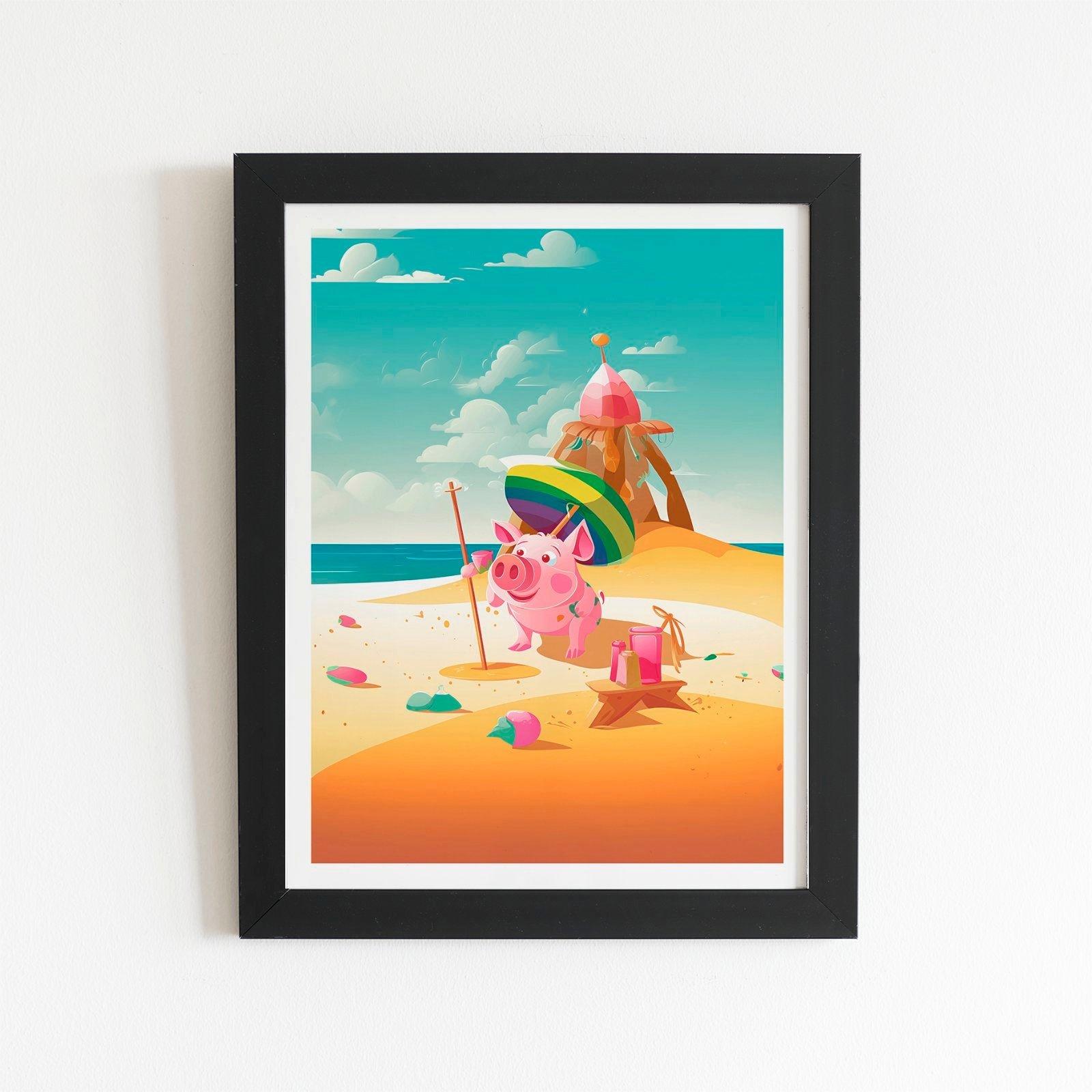Piglet On A Beach Holiday Framed Art Print
