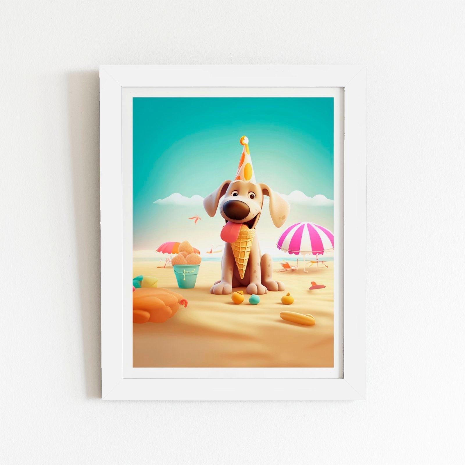 Dog  On A Beach Holiday Framed Art Print
