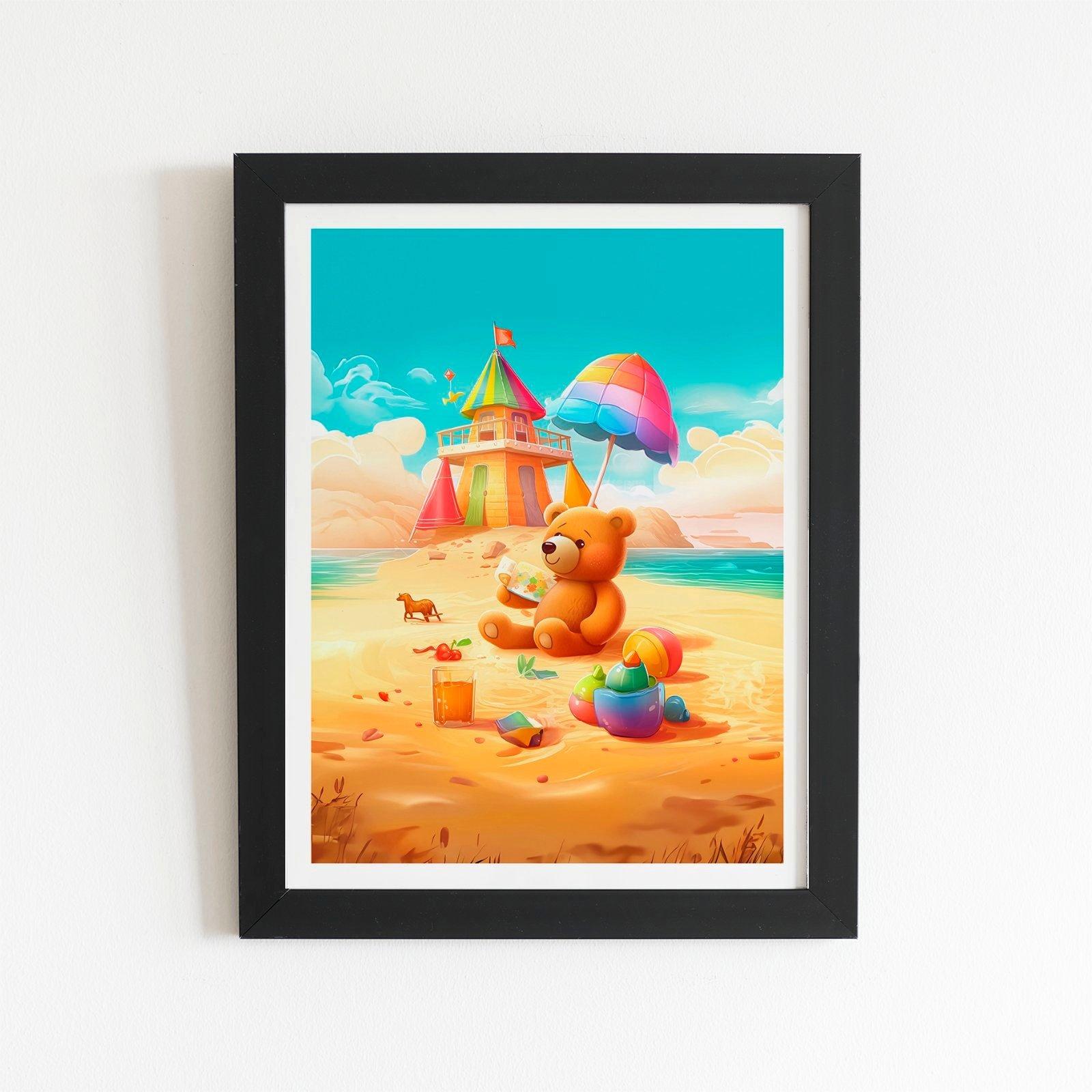 Bear On A Beach Holiday Framed Art Print