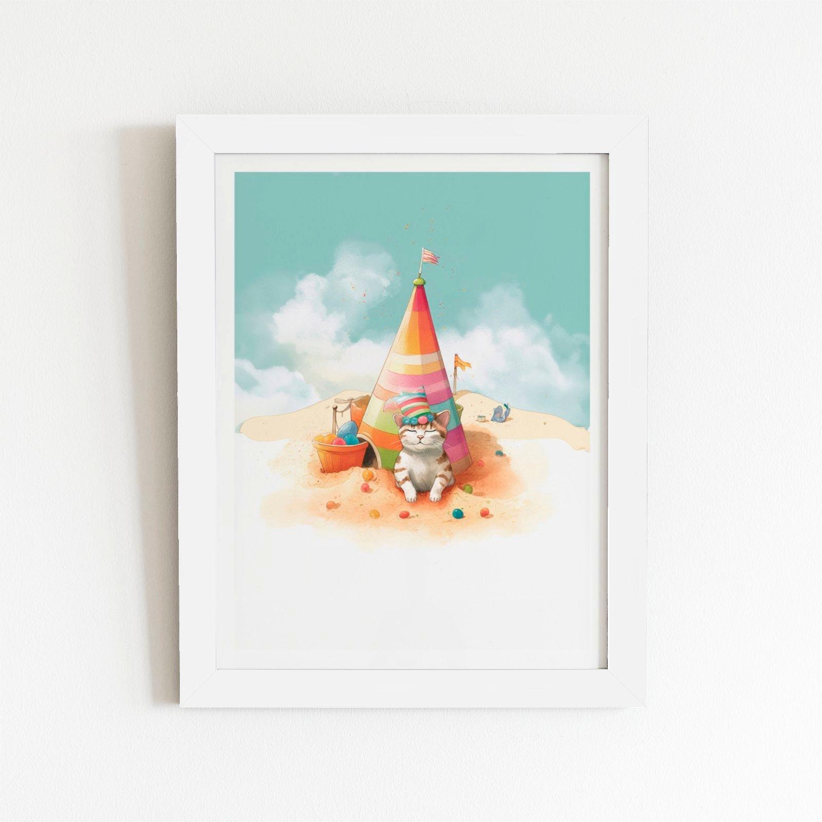 Cat On A Beach Holiday Framed Art Print