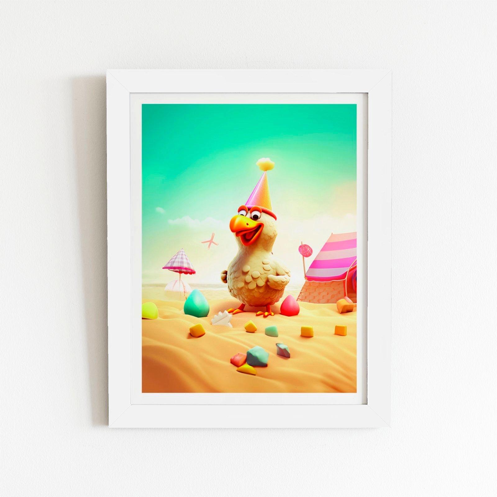 Funky Chicken On A Beach Holiday Framed Art Print
