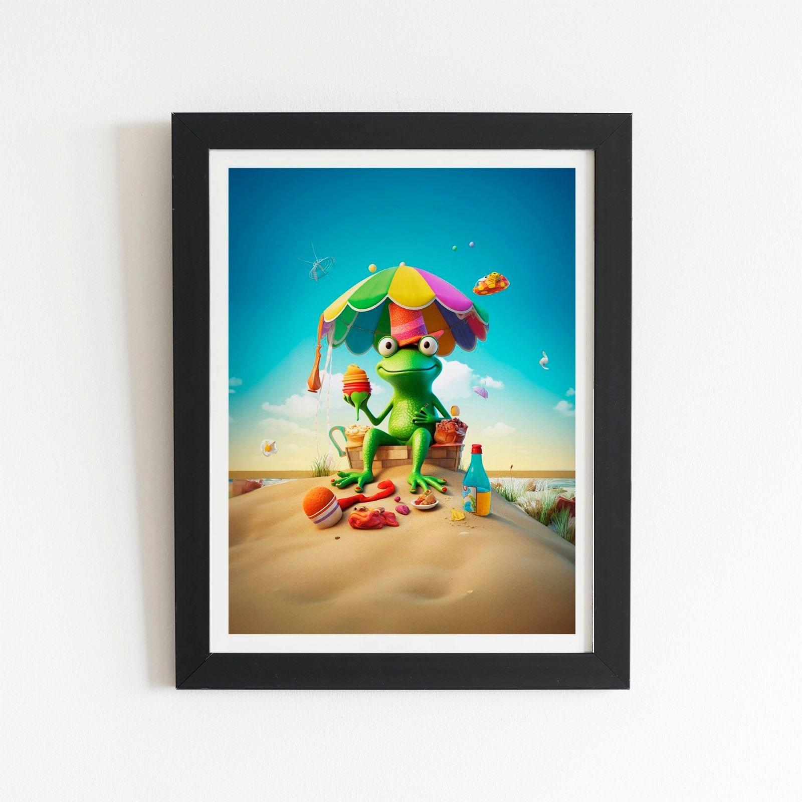 Frog On A Beach Holiday Framed Art Print