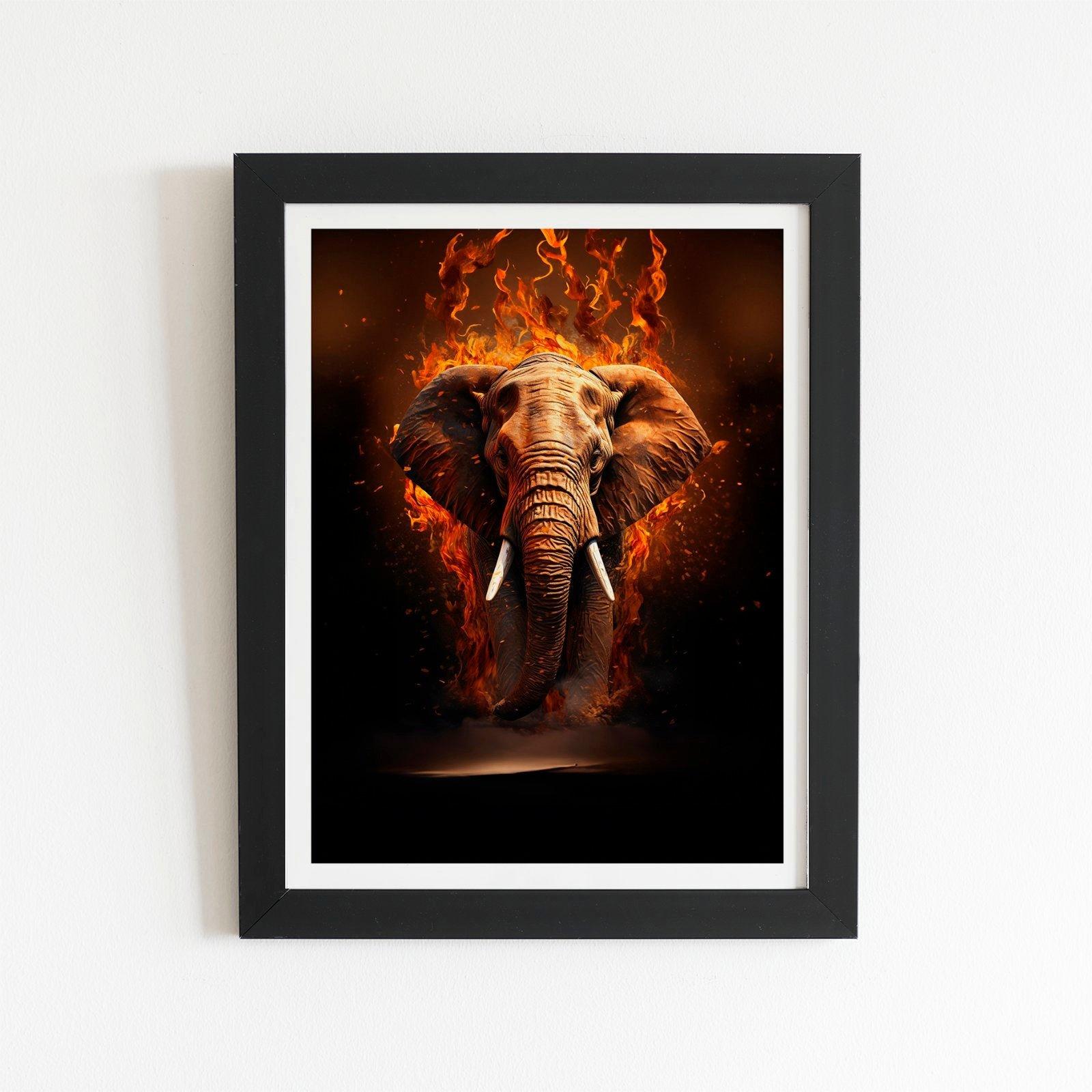 Splashart Elephant and fire Framed Art Print