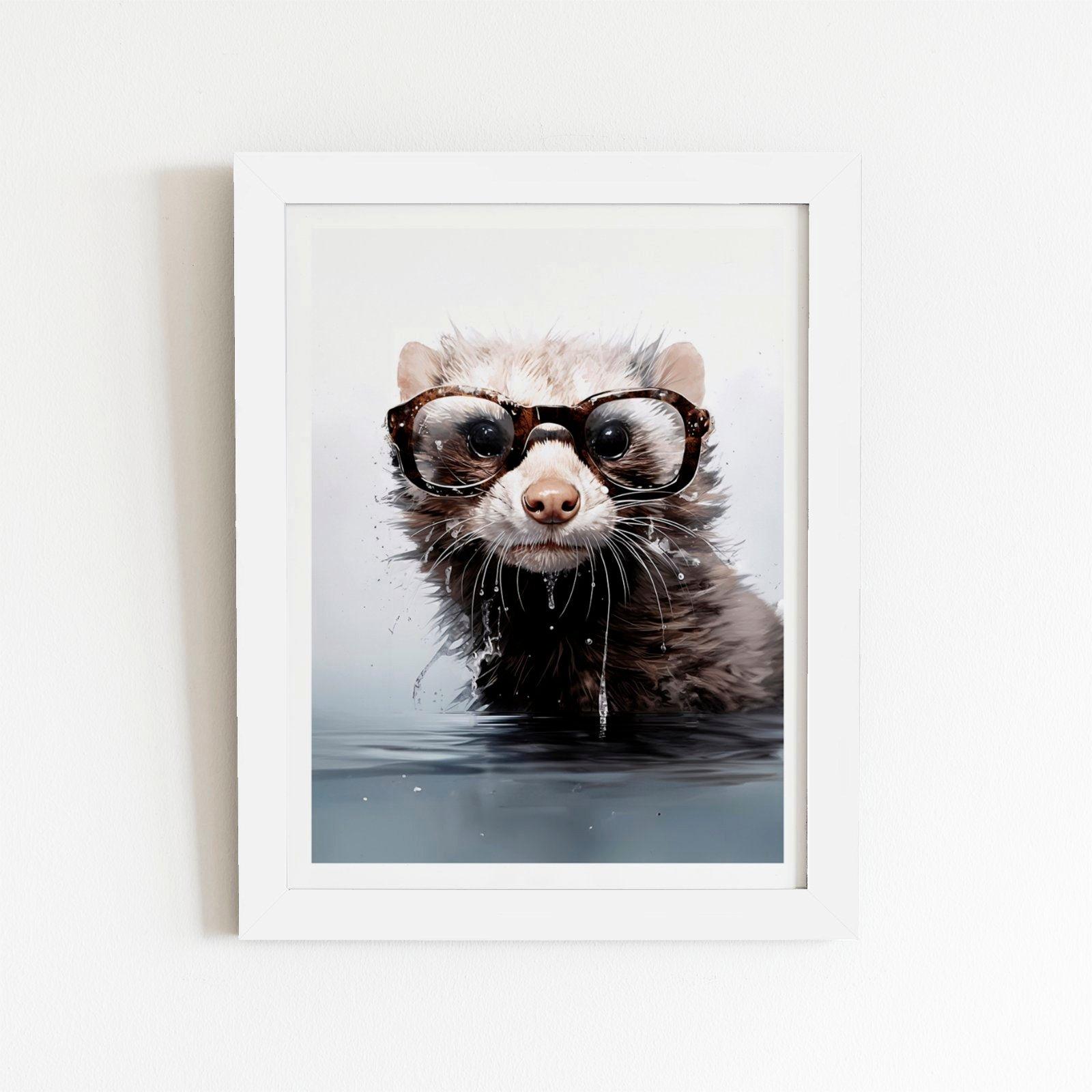 Splashart Ferret With Glasses Framed Art Print