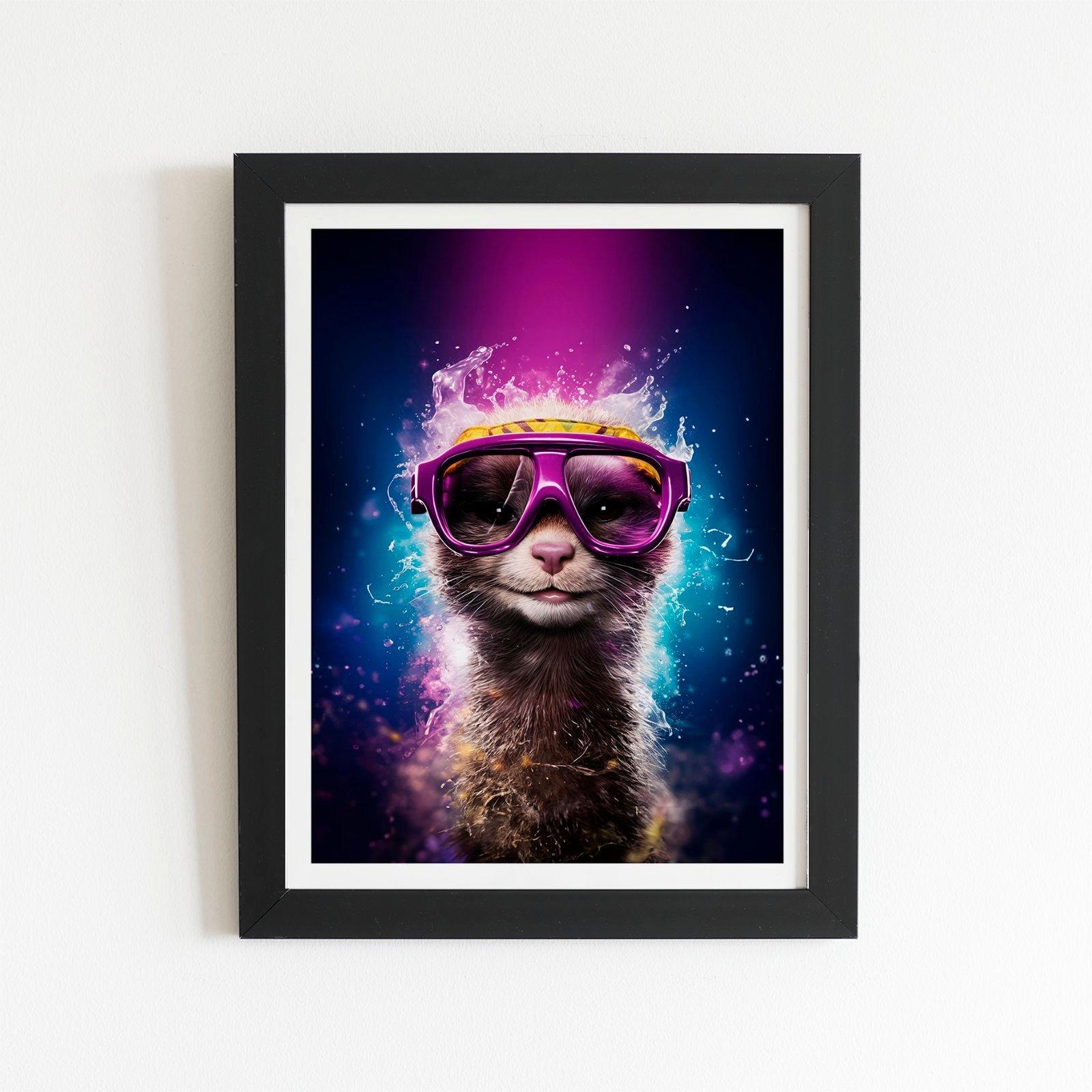 Splashart Ferret With Glasses Purple Framed Art Print