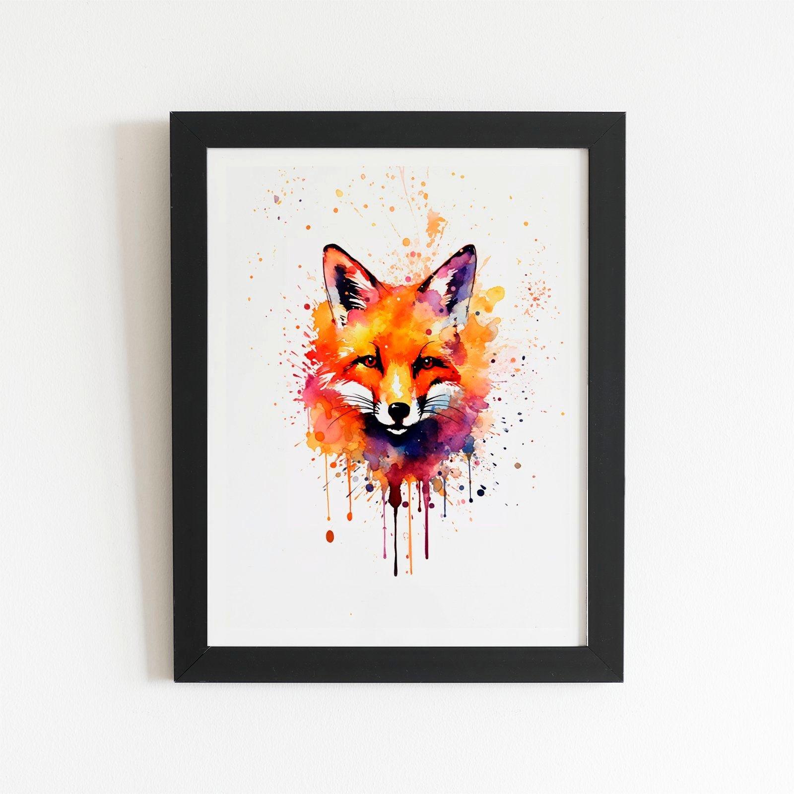 Watercolour Splashart Fox Face Framed Art Print