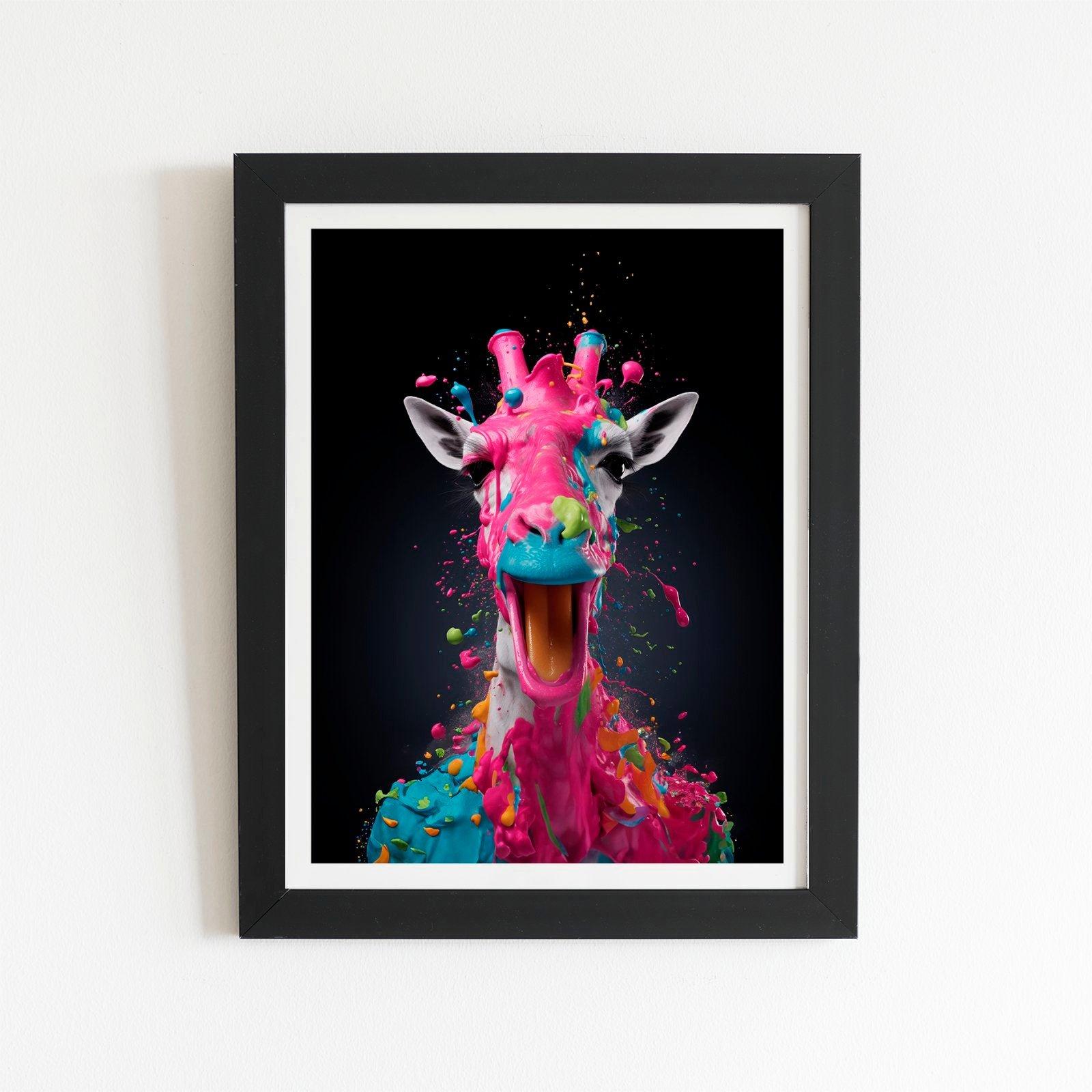 Splashart Giraffe Face Pink Framed Art Print