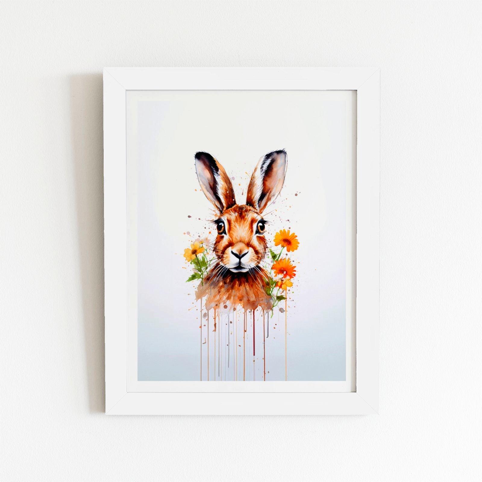 Watercolour Hare and Daisies Framed Art Print