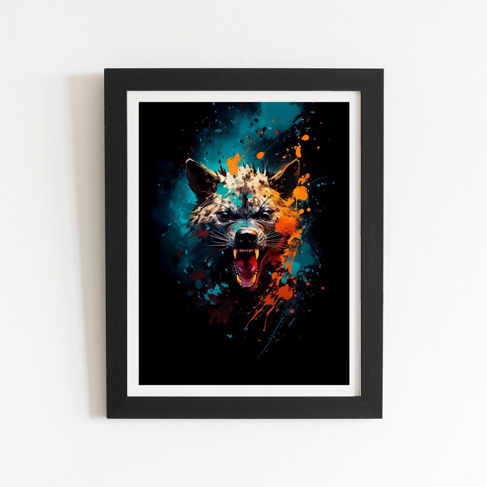Splashart Angry Hyena Face Framed Art Print