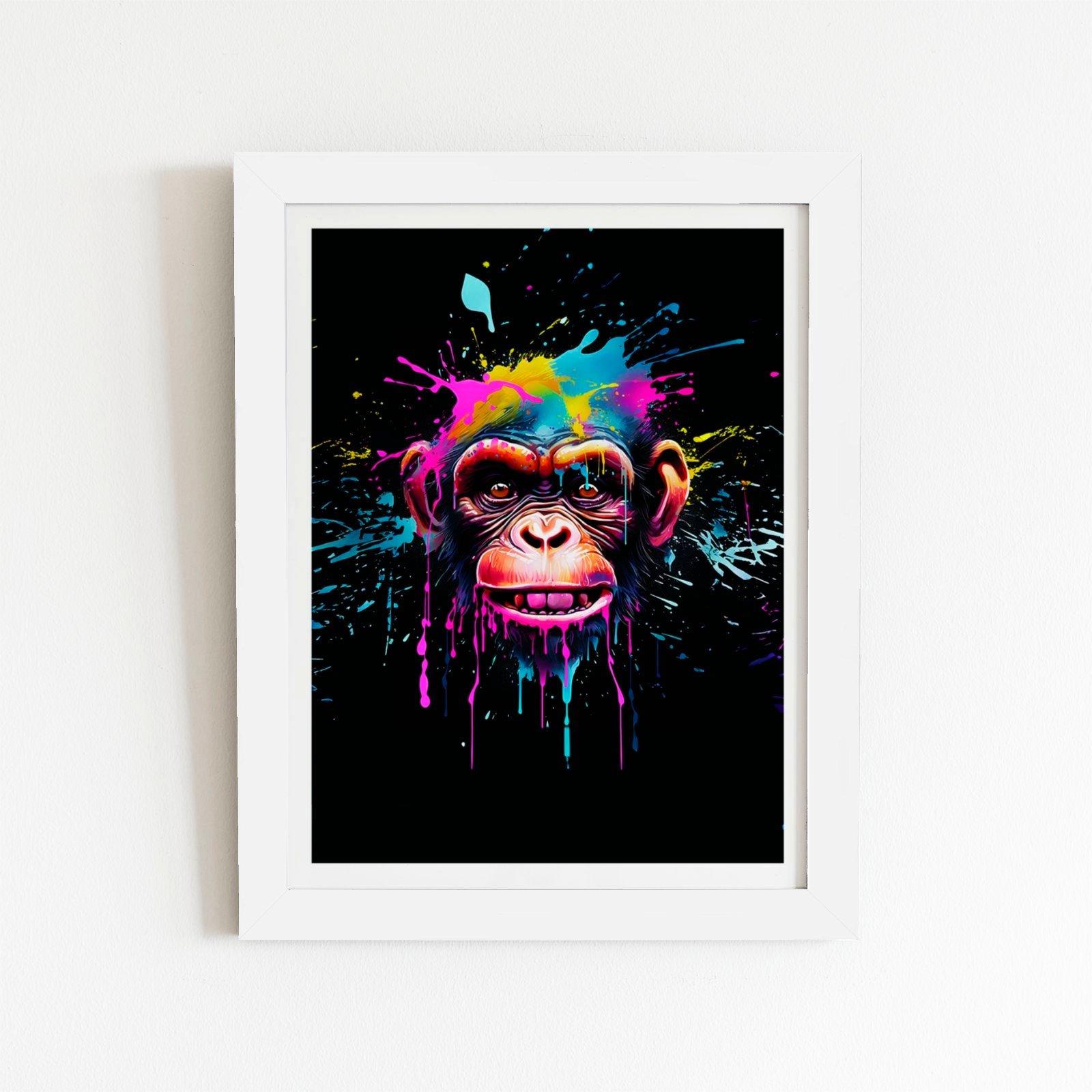 Multi Coloured Monkey Face Splashart Framed Art Print