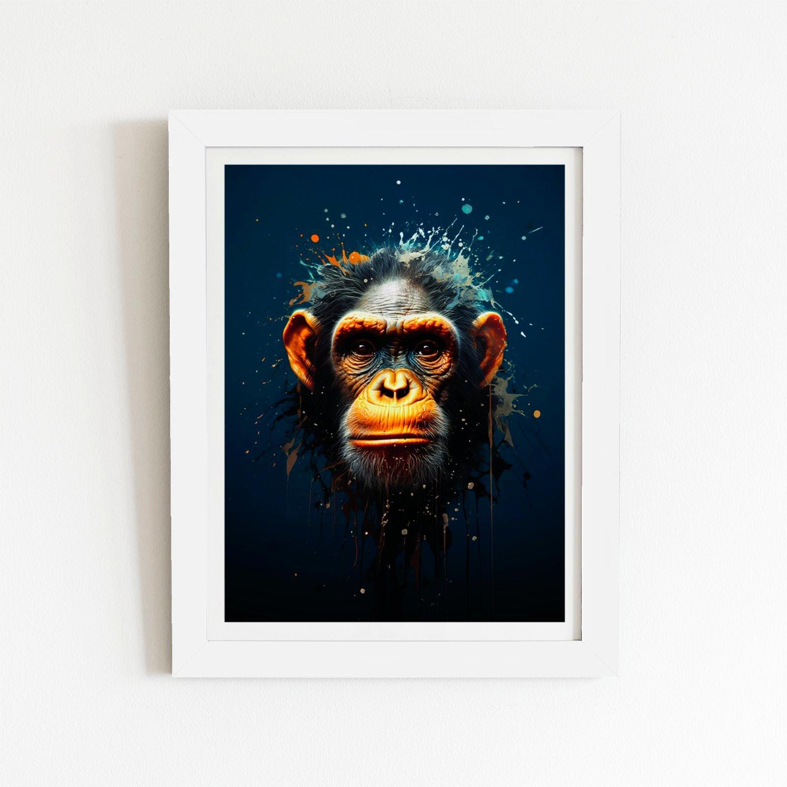 Splashart Realistic Monkey Face Framed Art Print