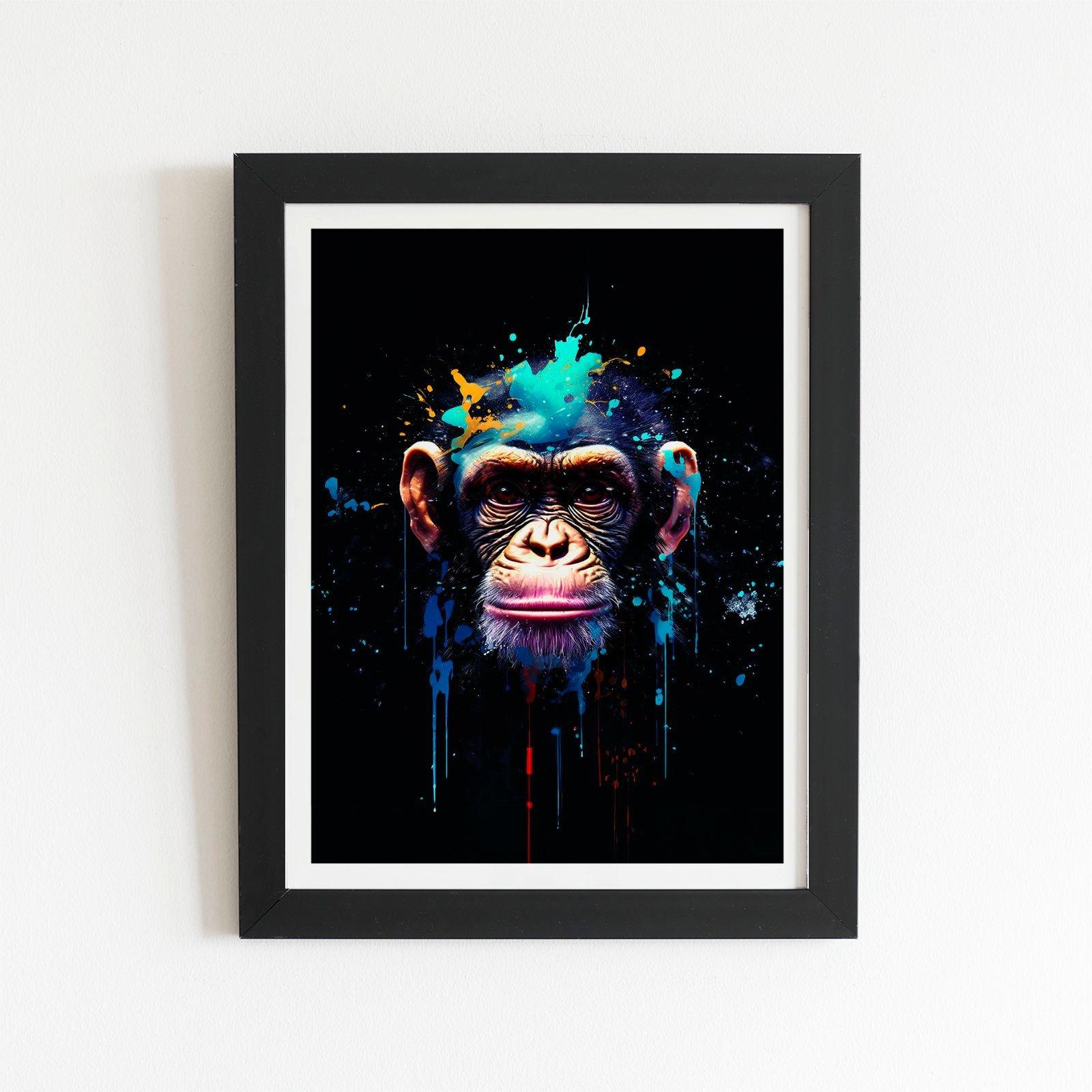 Monkey Face Splashart with Blue Framed Art Print
