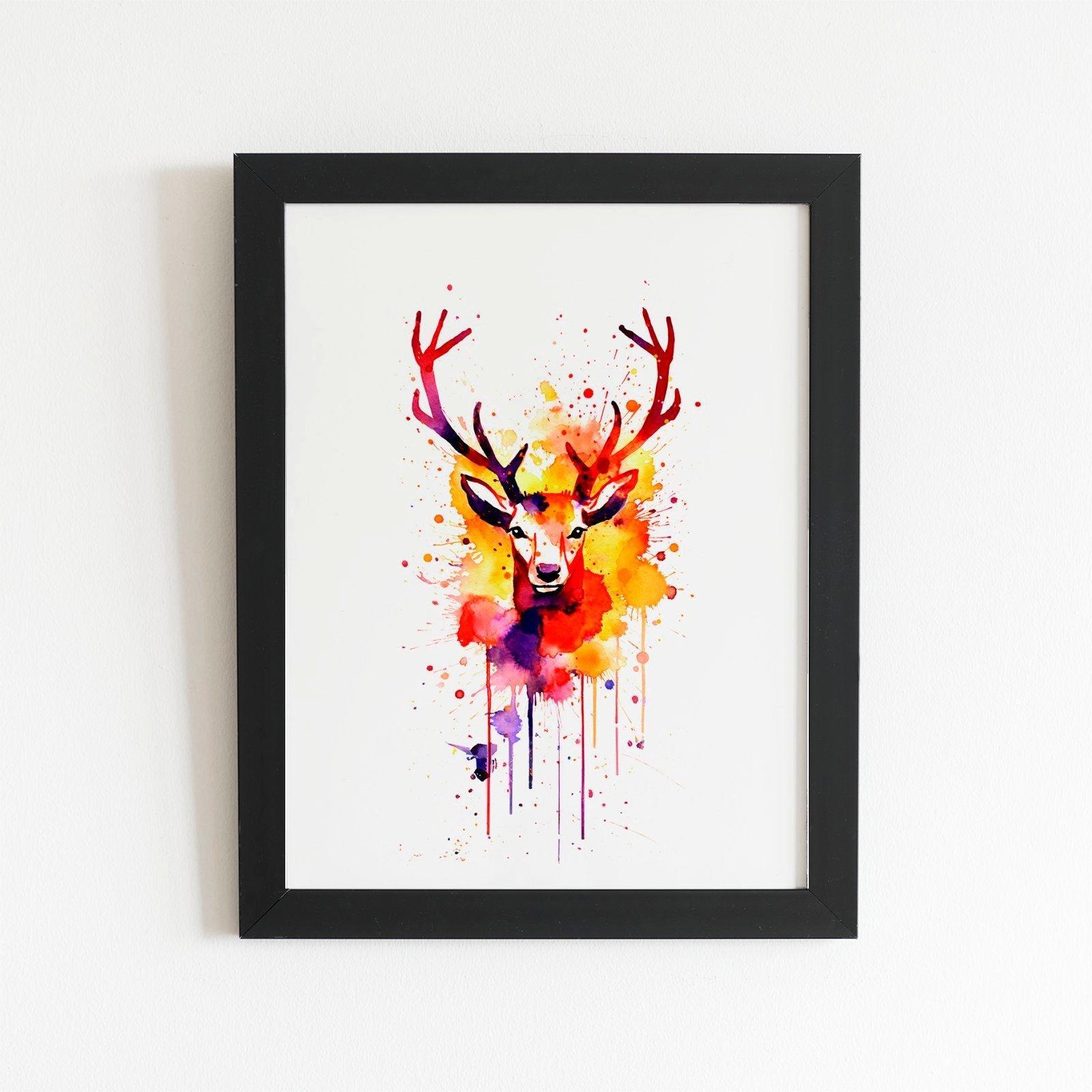 Watercolour Stag Face Framed Art Print