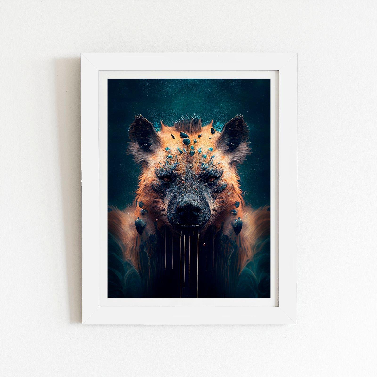 Hyena Face Splashart Dark Background Framed Art Print