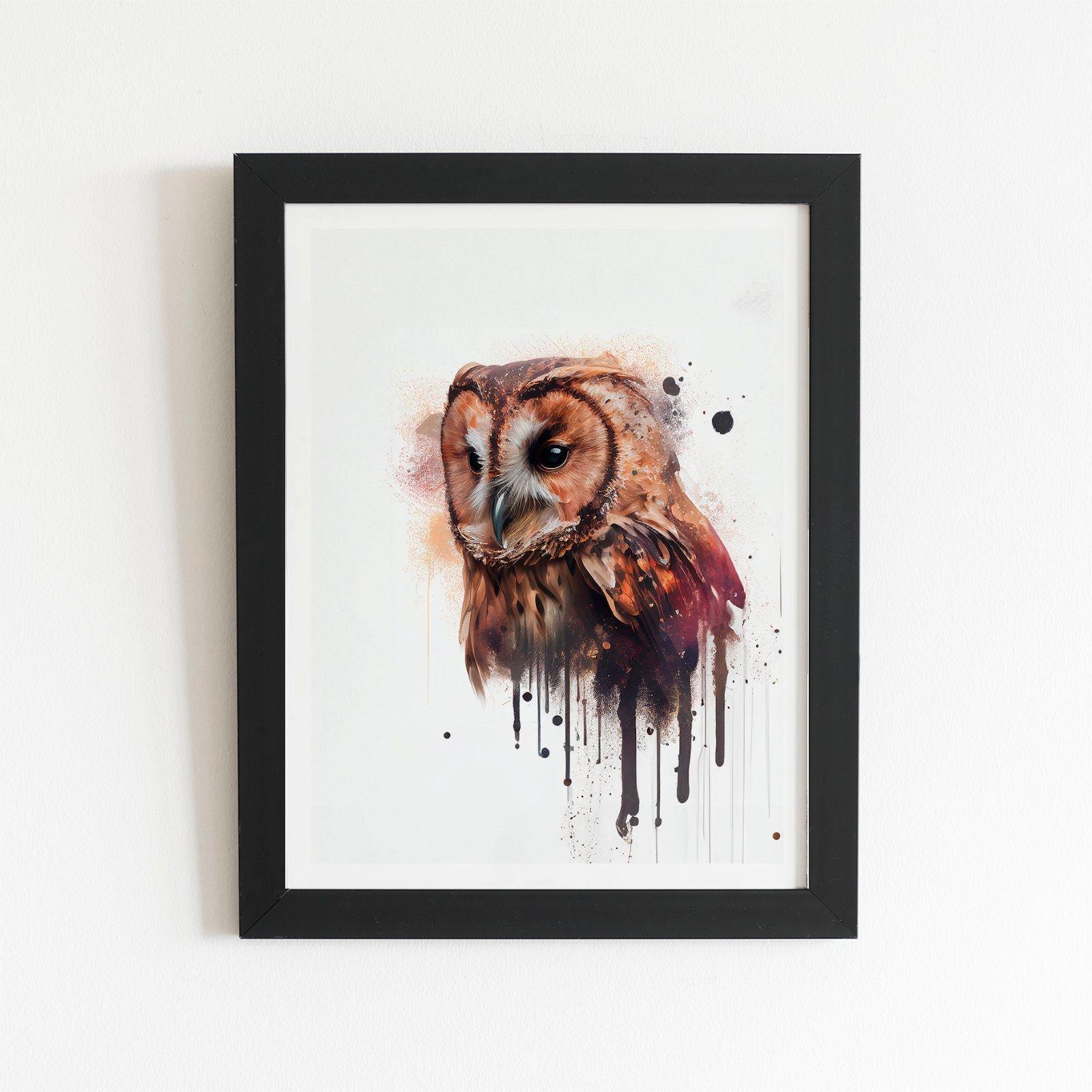 Tawny Owl Face Splashart Light Background Framed Art Print