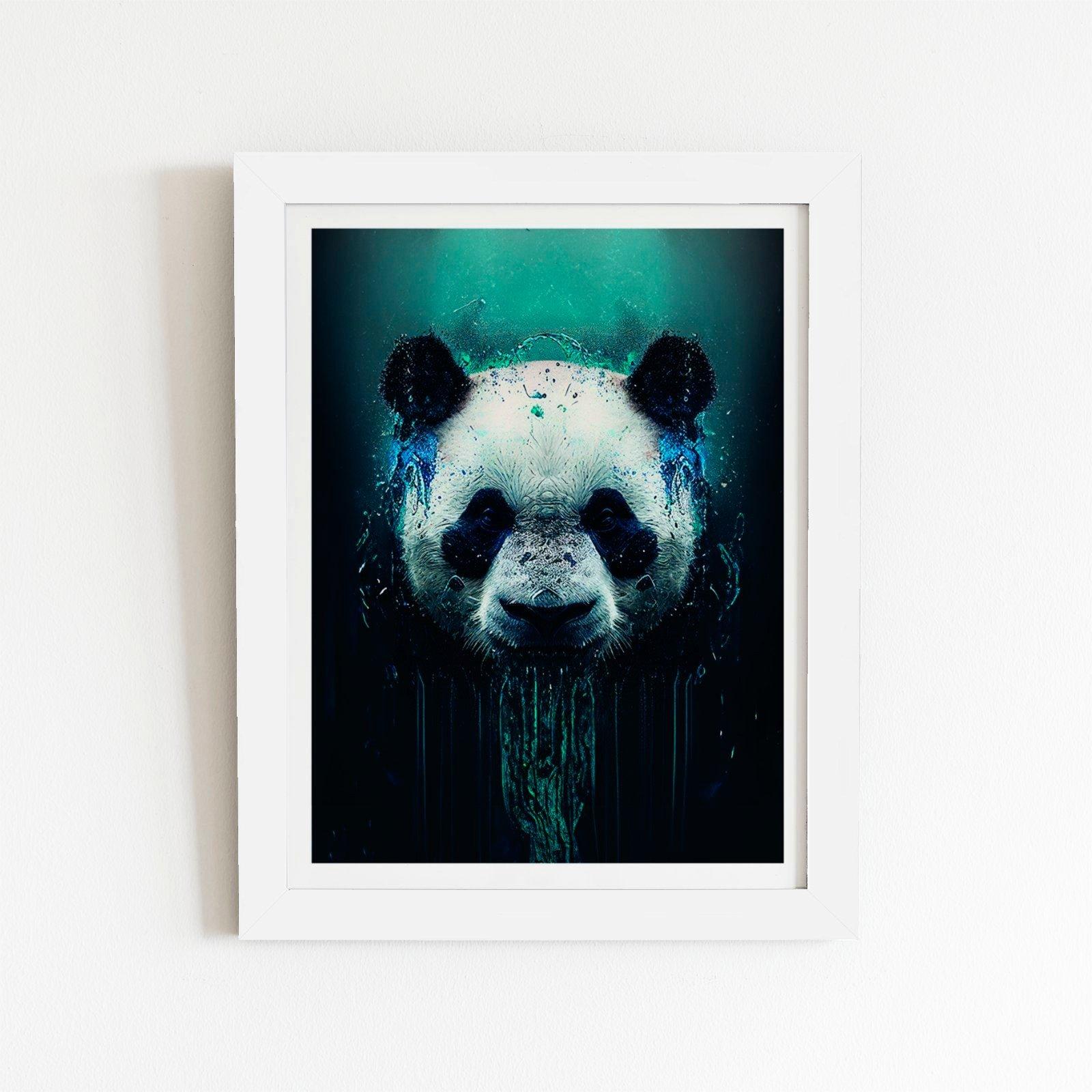 Panda Face Splashart Dark Background Framed Art Print