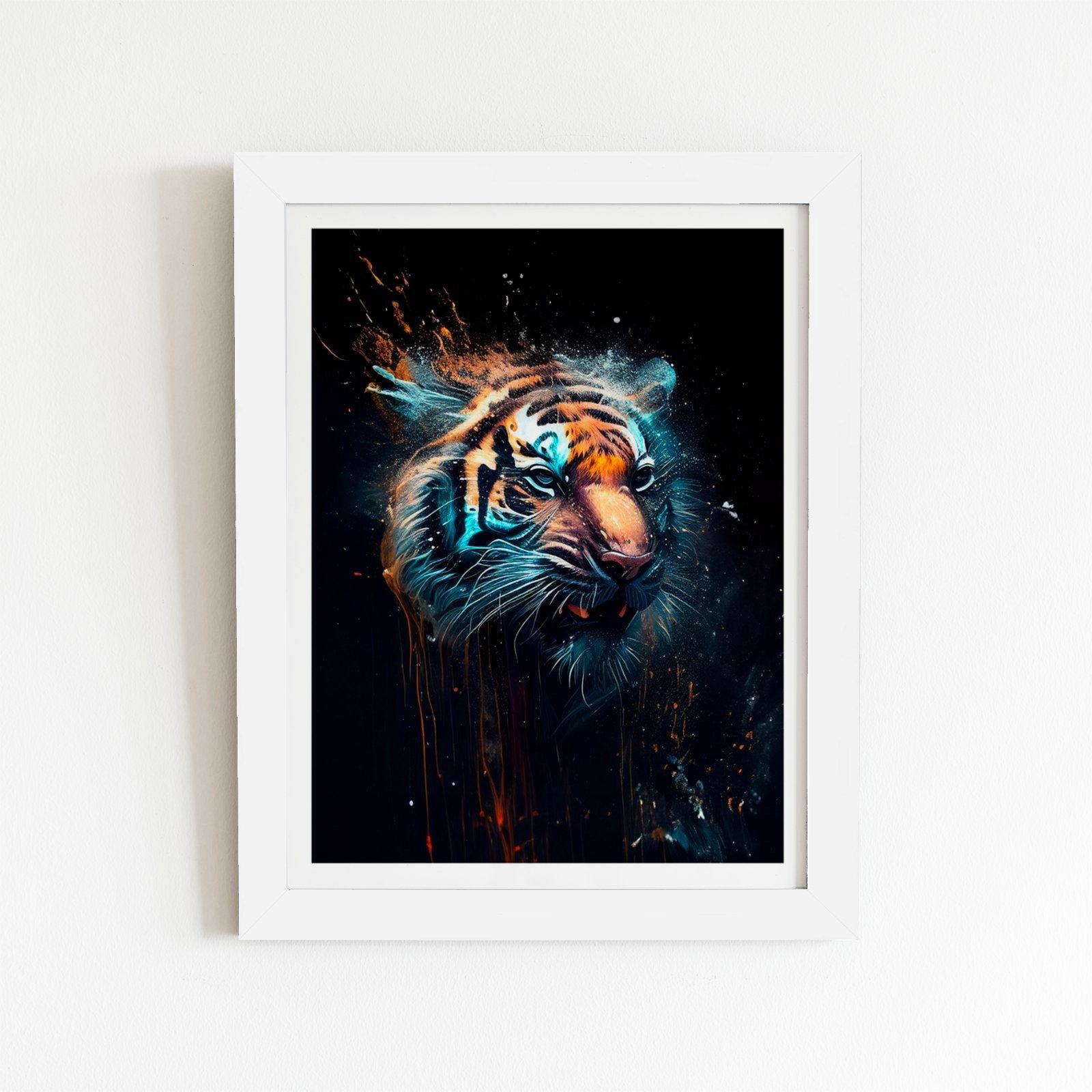 Tiger Face Splashart Dark Background Framed Art Print