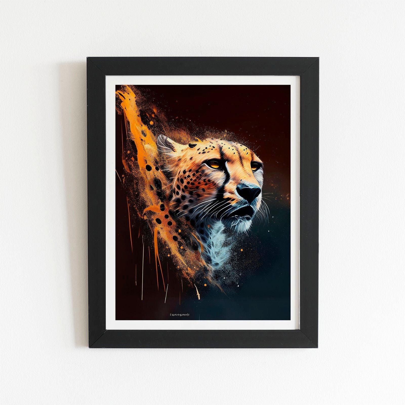 Cheetah Face Splashart Dark Background Framed Art Print