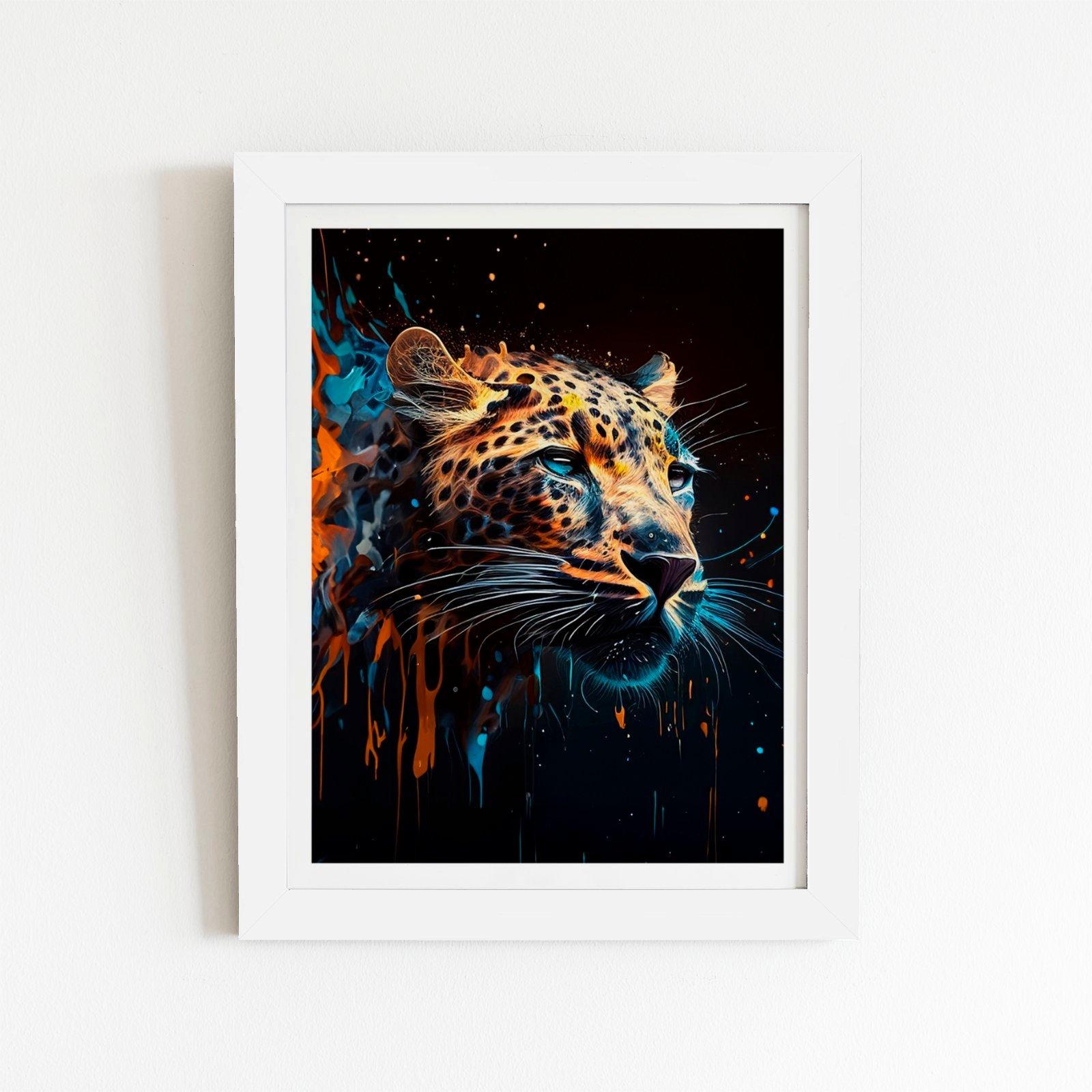 Leapoard Face Splashart On Dark Background Framed Art Print