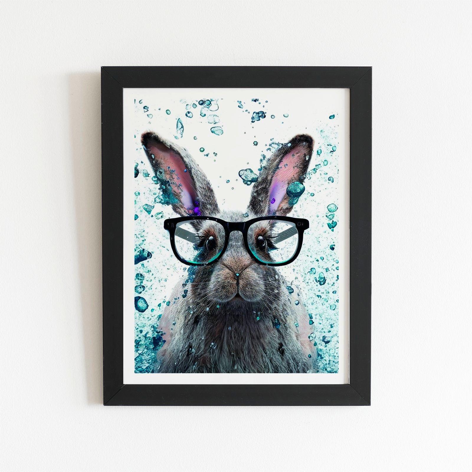 Rabbit With Glasses Splashart Framed Art Print