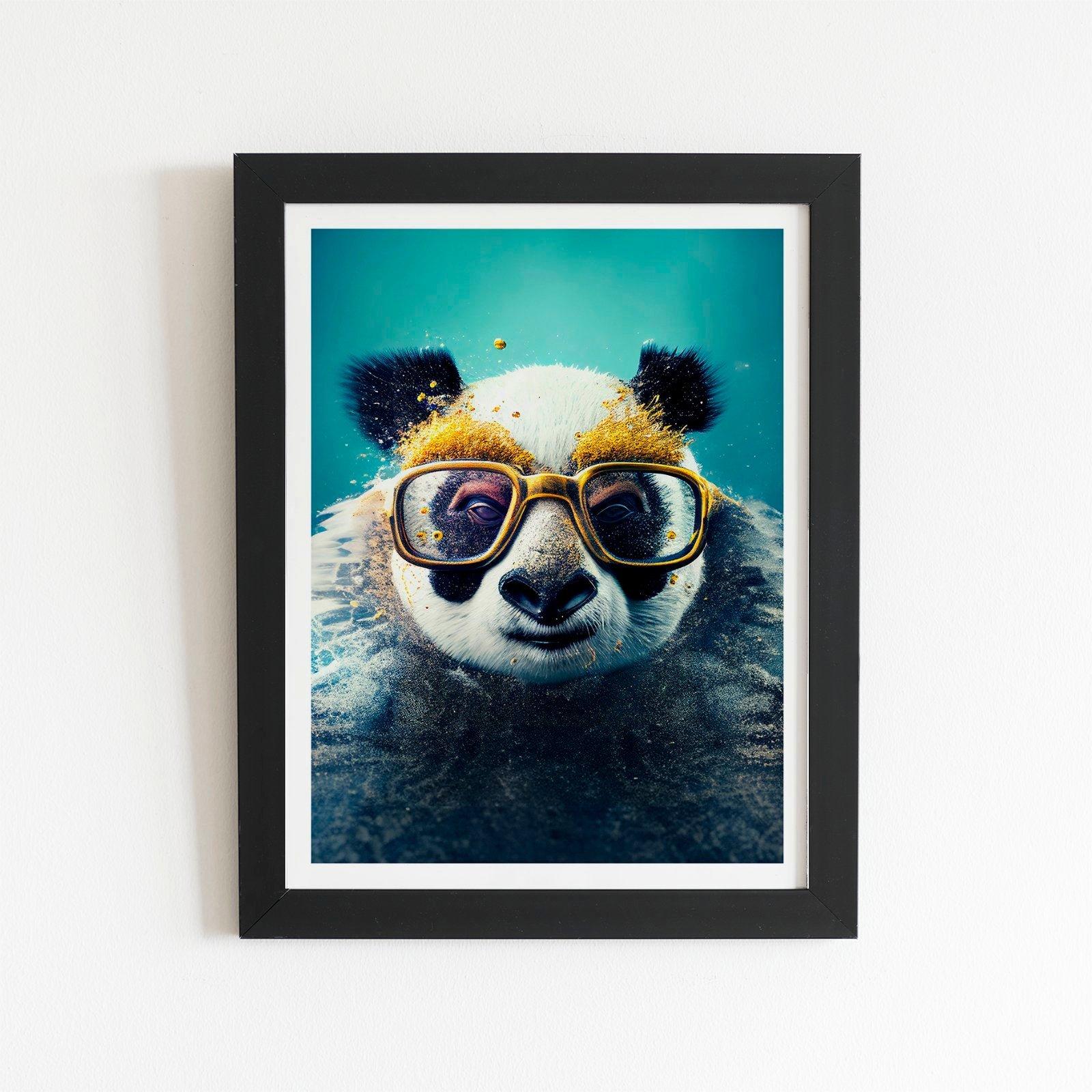 Panda With Golden Glasses Splashart Framed Art Print