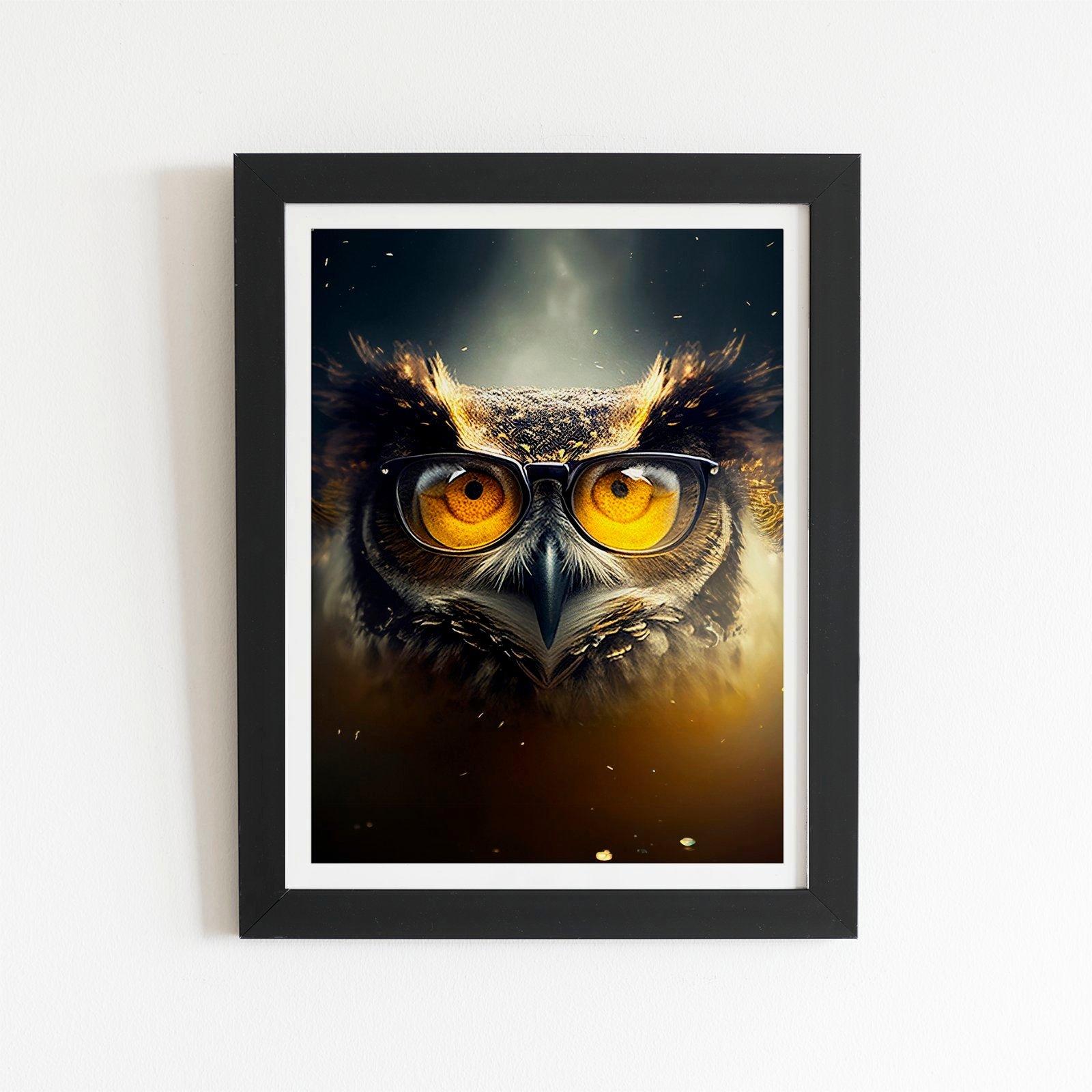 Owl With Glasses Splashart Framed Art Print