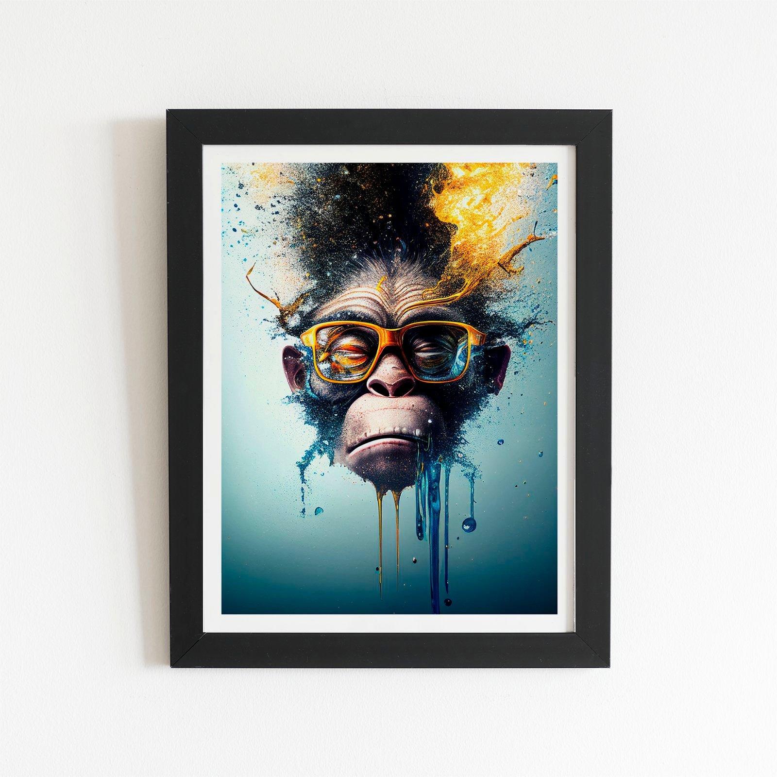 Monkey With Glasses Splashart Framed Art Print