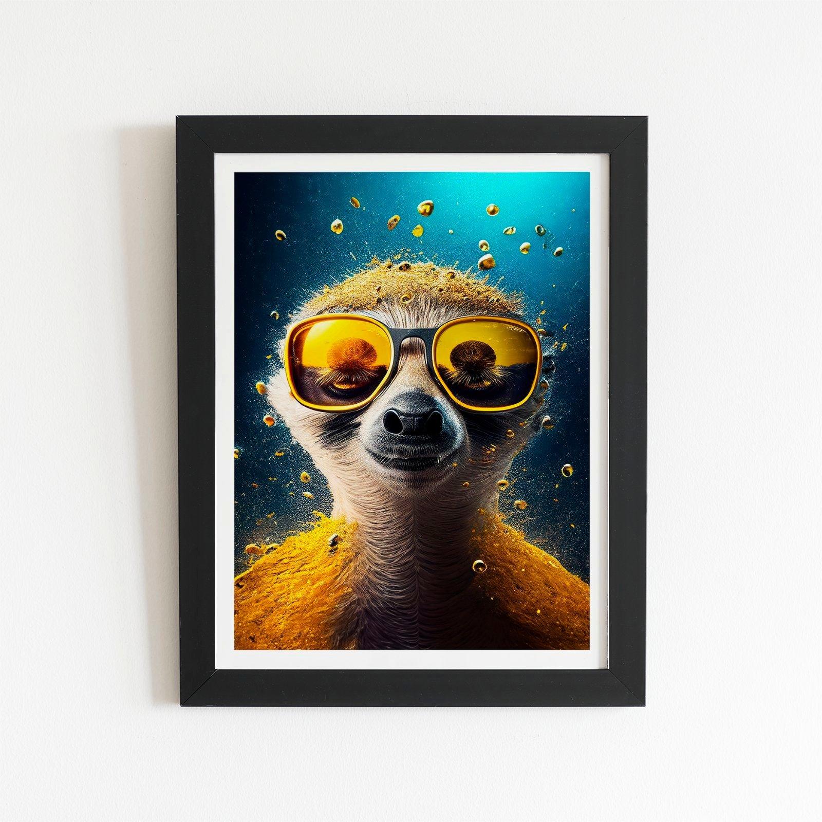 Meerkat With Golden Glasses Splashart Framed Art Print