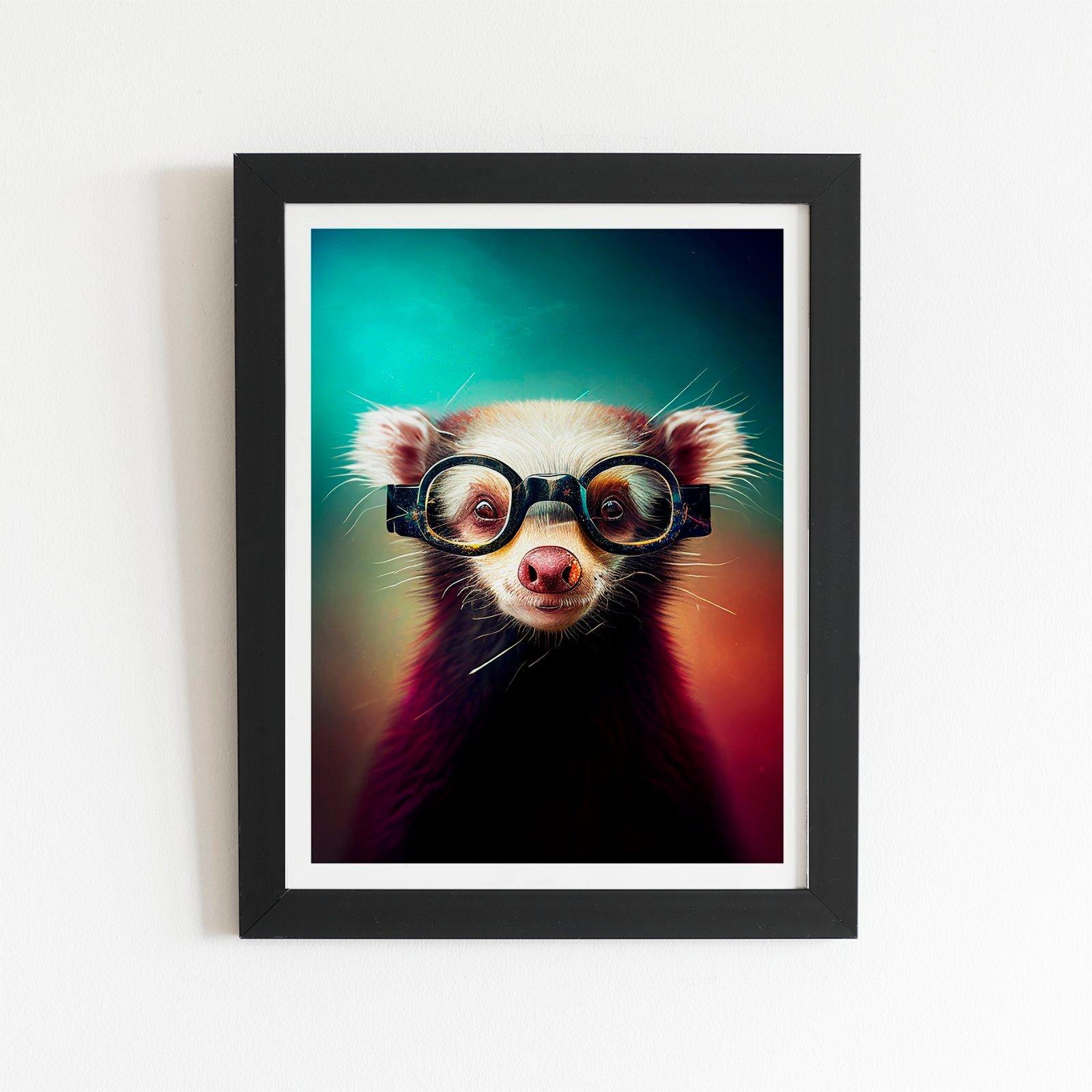 Ferret With Glasses Splashart Framed Art Print