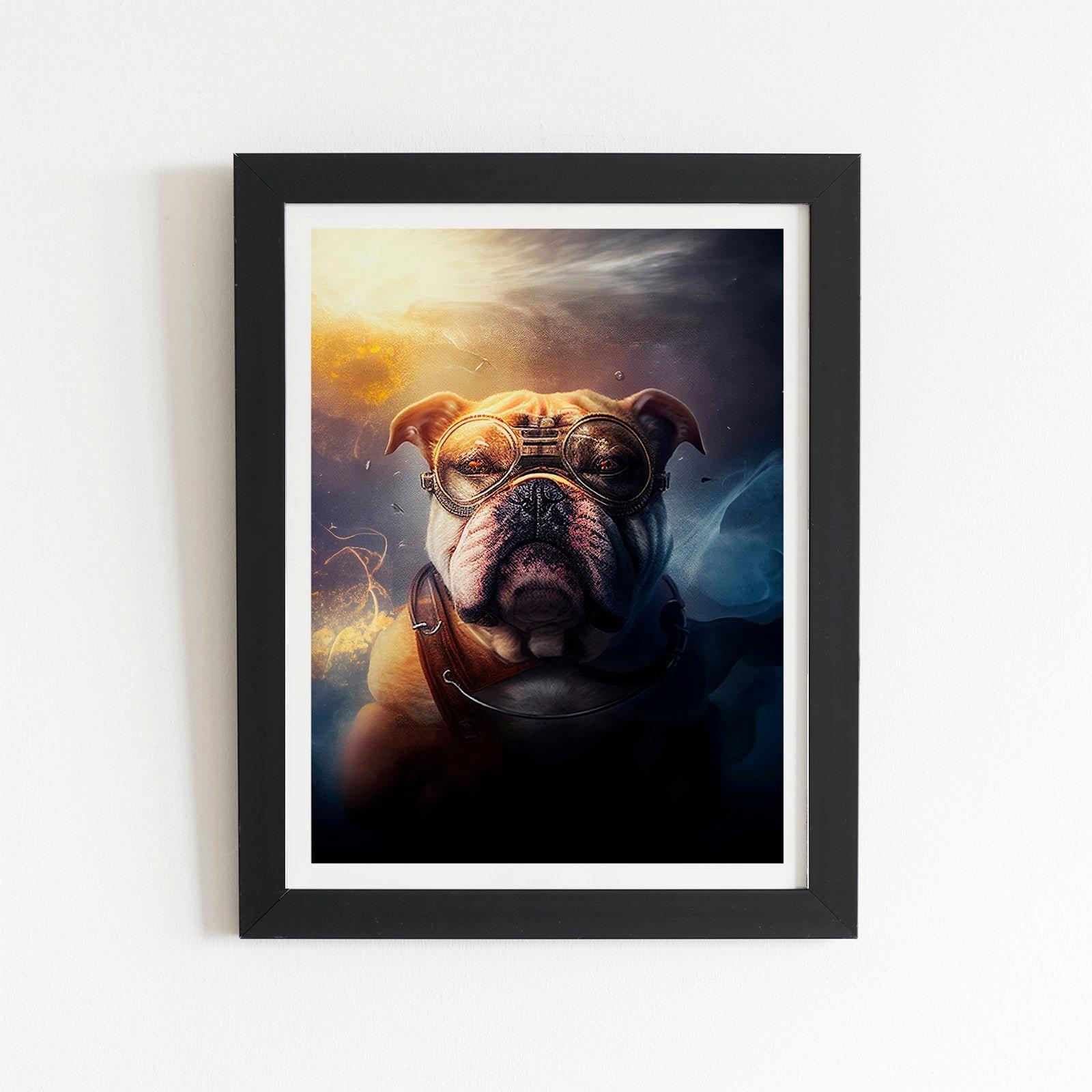 Bulldog With Glasses Splashart Golden Framed Art Print