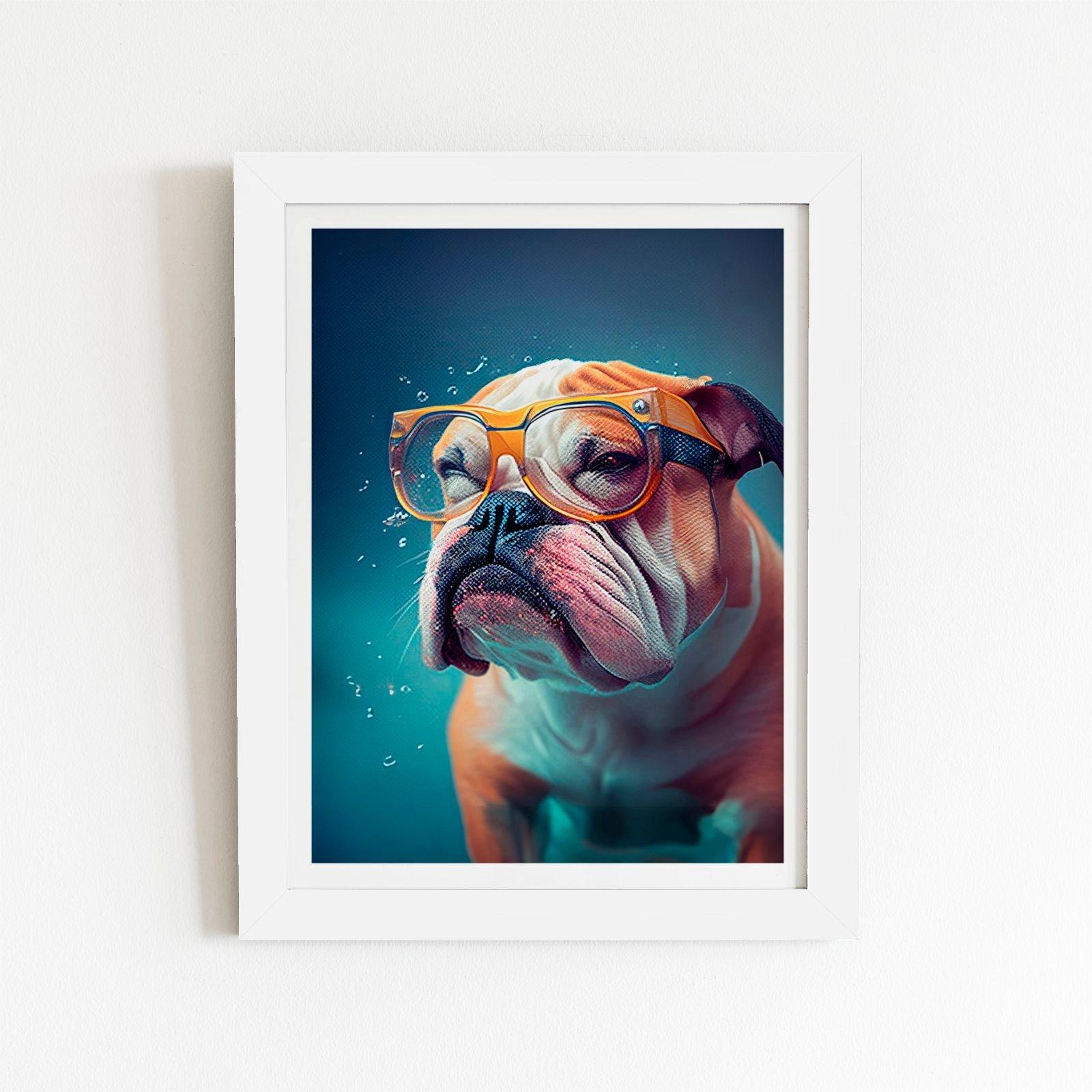 Bulldog With Glasses Splashart Framed Art Print
