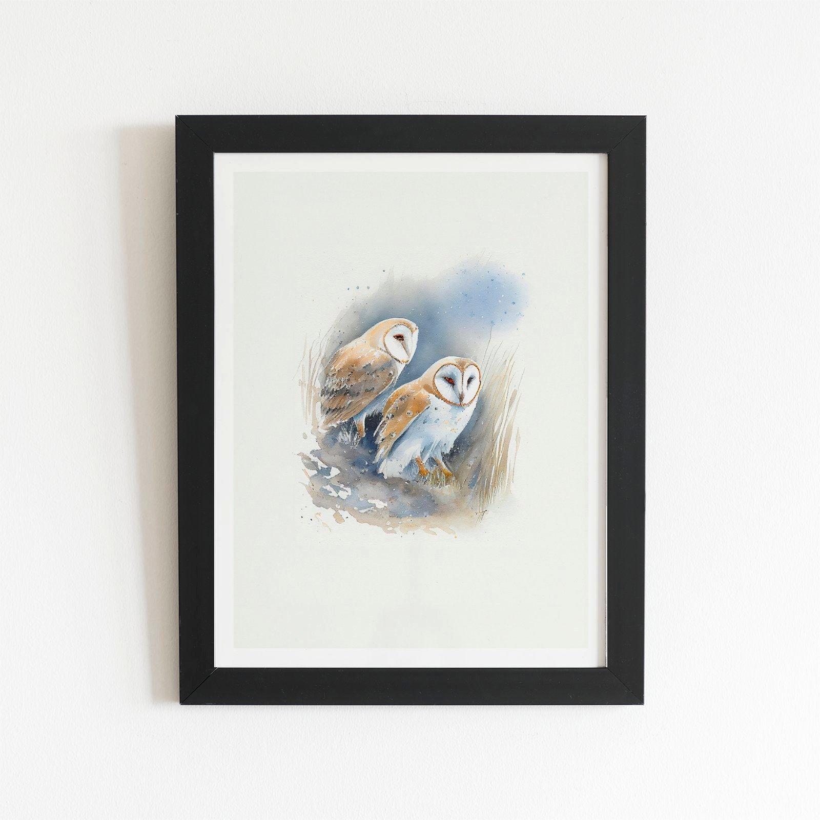 Barn Ano Owls Watercolour Framed Art Print