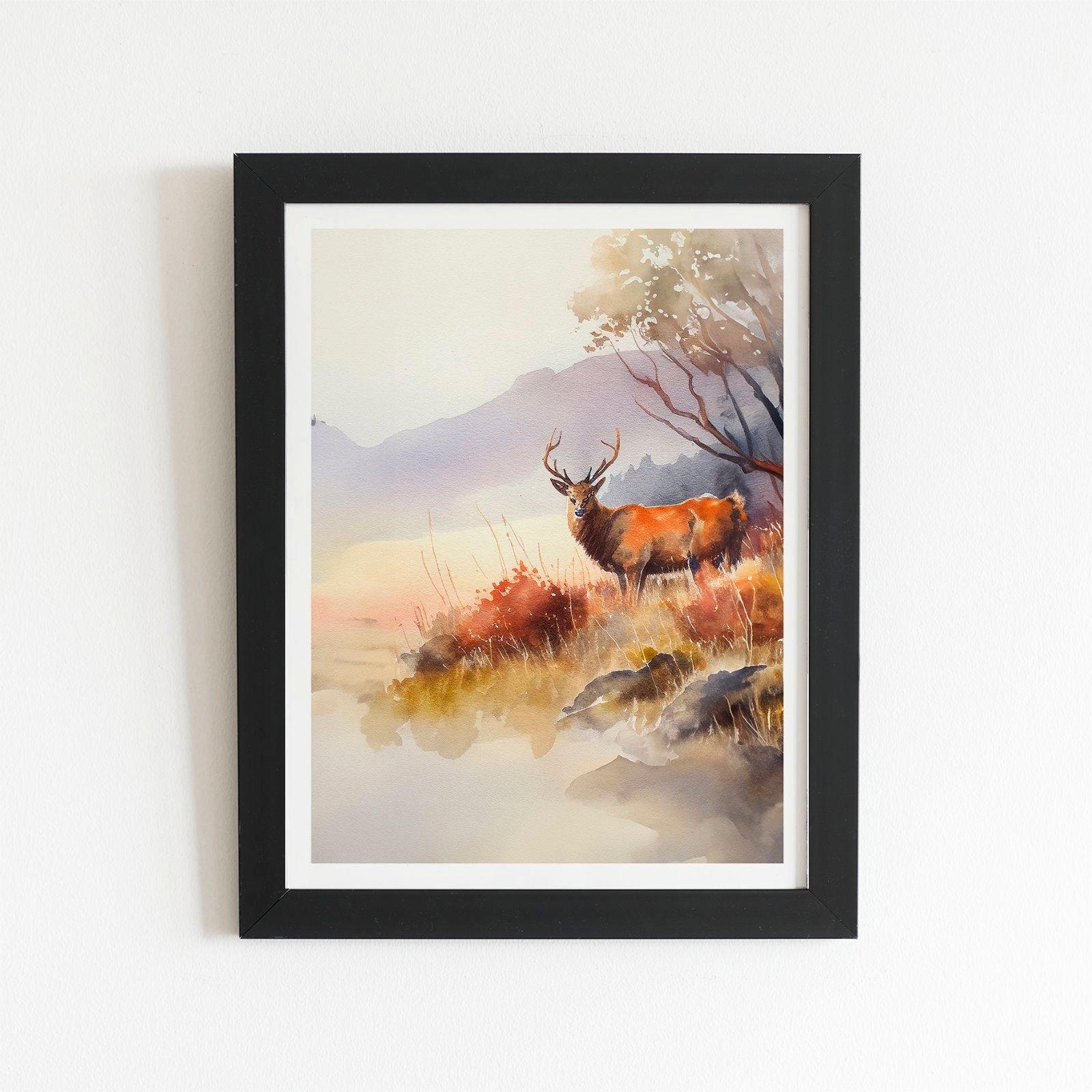 Stag Deer Water Colour Framed Art Print