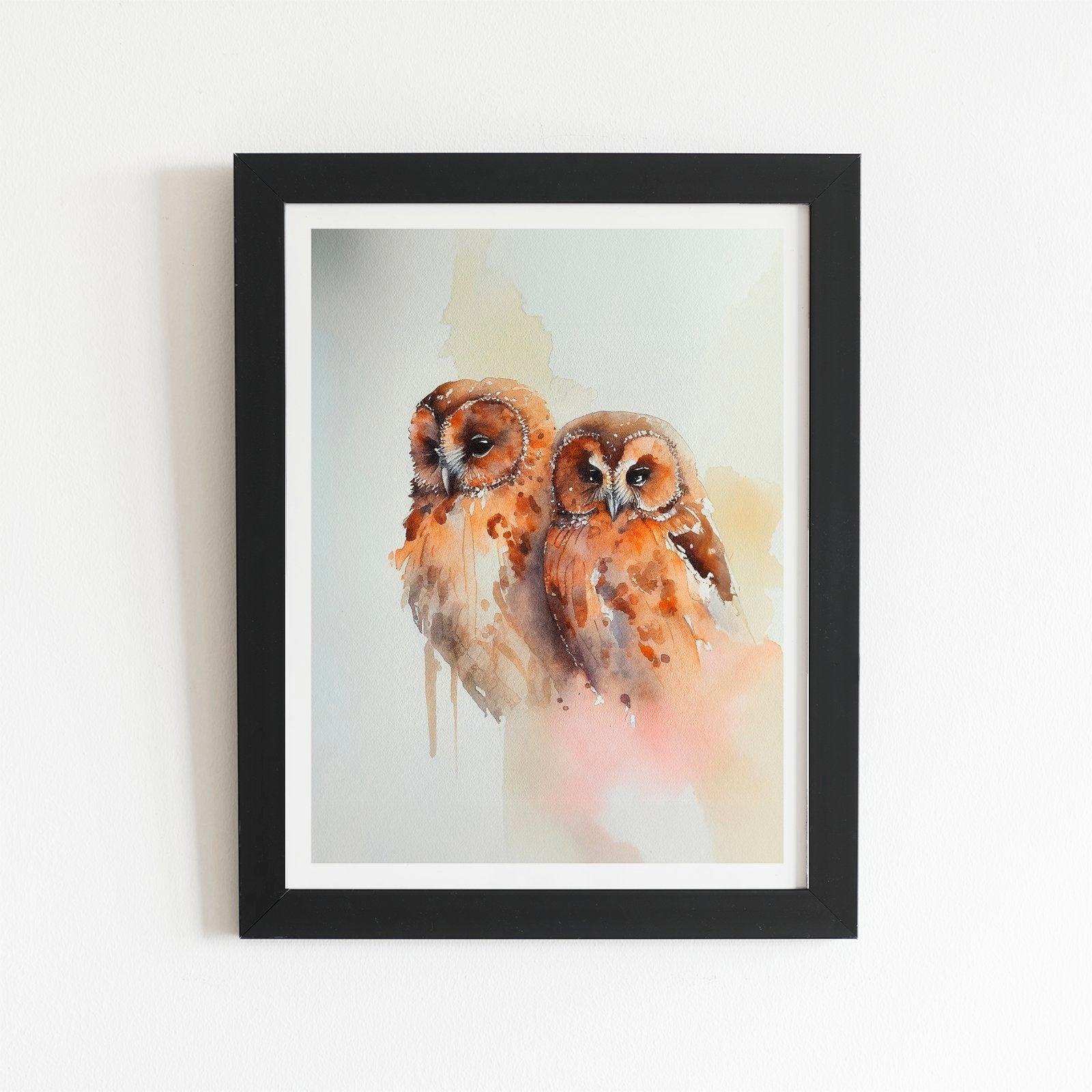 Loving Tawny Owls Watercolour Framed Art Print